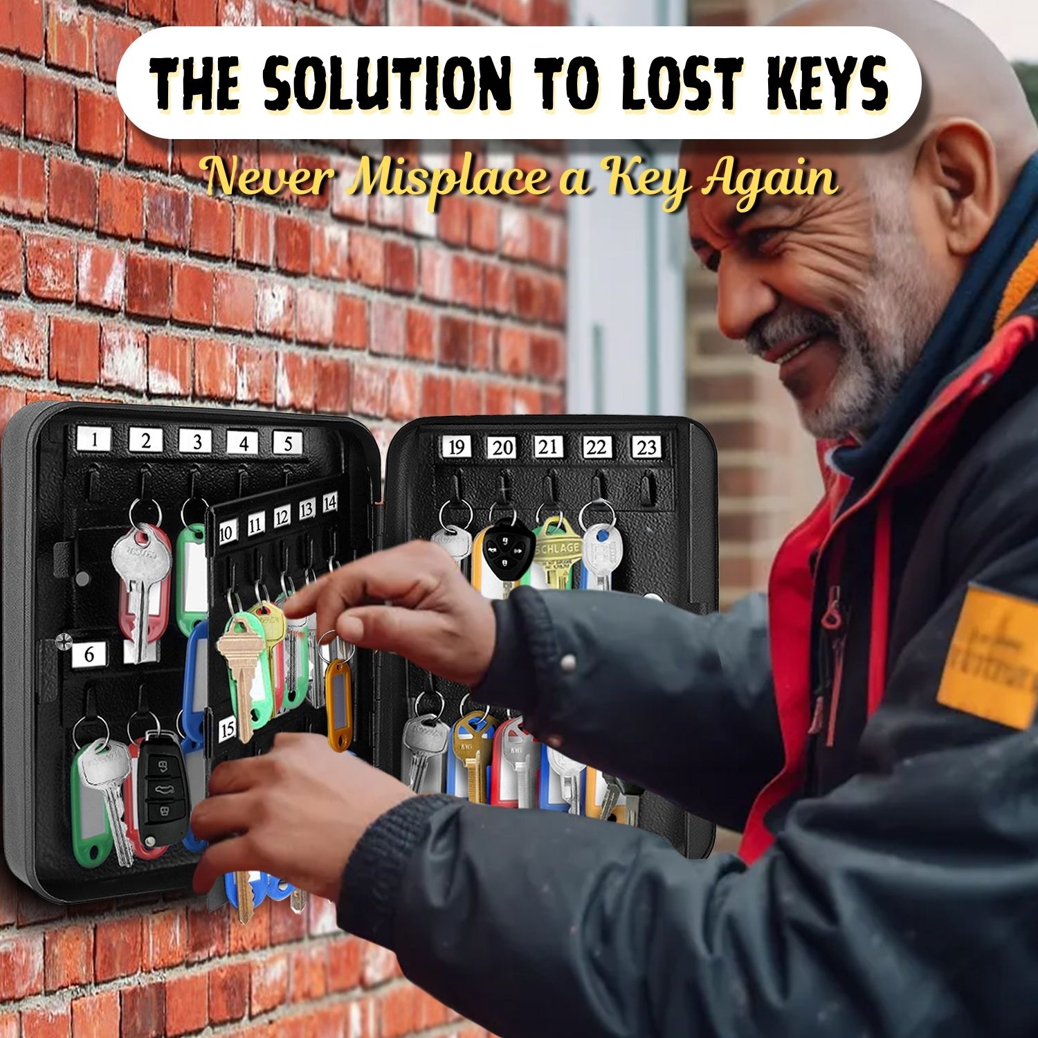 Key Steel Lock Box with 40 capacity Colored key Tags & Hooks