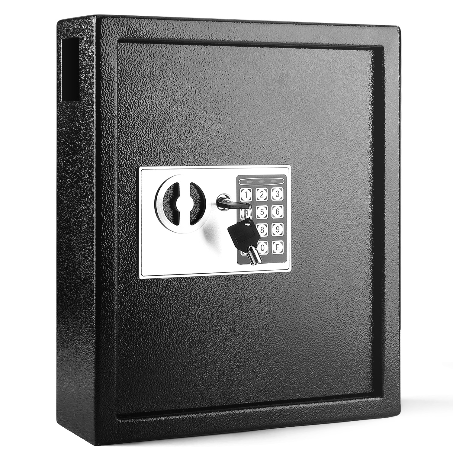 Constructed of 16 gauge steel and scratch-resistant powder coating - Our digital key safe provides long-term durability and protection for your keys. The continuous hinges keep the heavy-duty metal door in line with the cabinet, ensuring a smooth opening