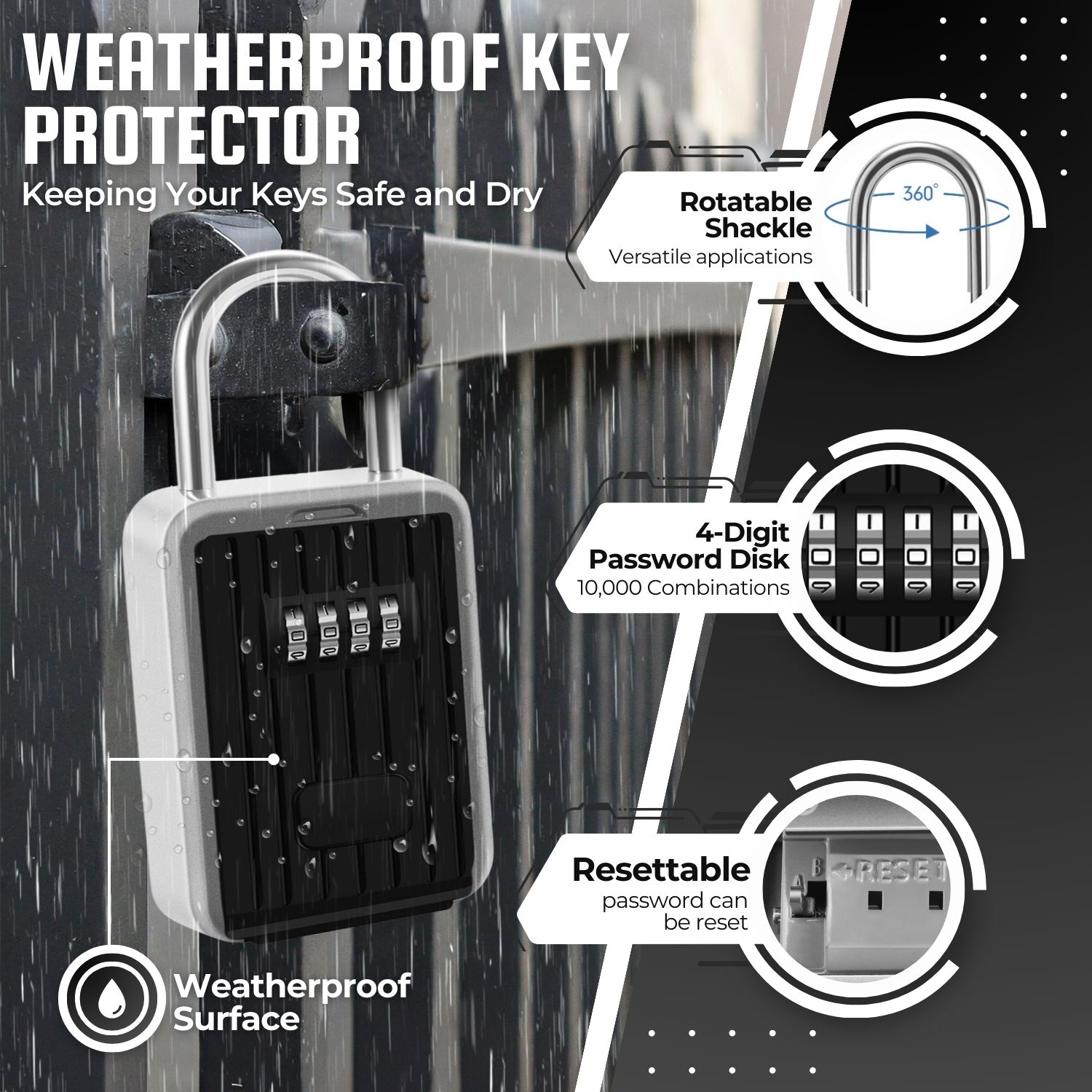 GENEROUS COMPARTMENT SIZE: This small lock box with code, despite its compact design, this lock box for keys has ample space to secure multiple keys, cards, and small valuables. Ideal for safely storing car, house, or mailbox keys for easy access