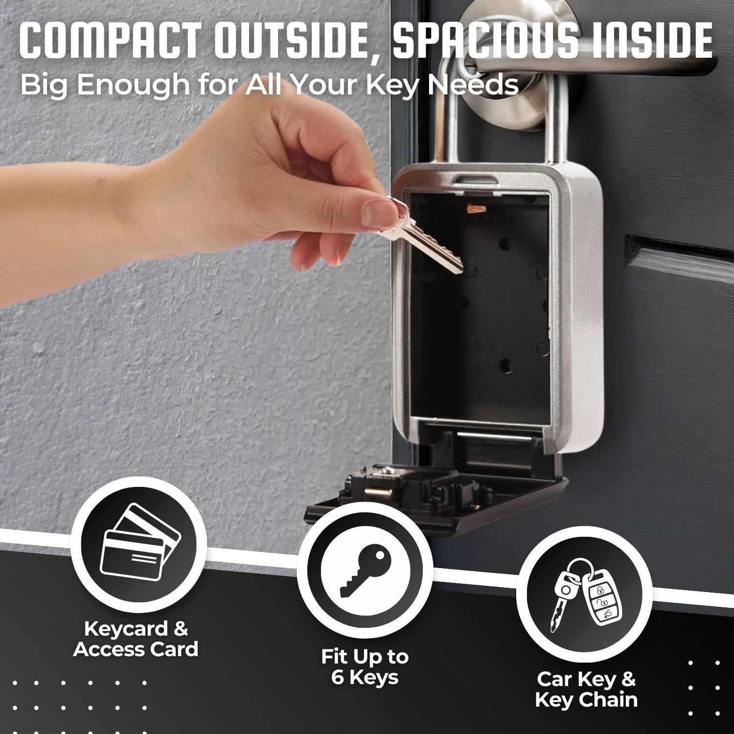 VERSATILE INSTALLATION OPTIONS: Easy to install outdoor lock box with included hardware (4 screws and expansion dowels). The key safe lock box can be taken anywhere, indoors or outdoors