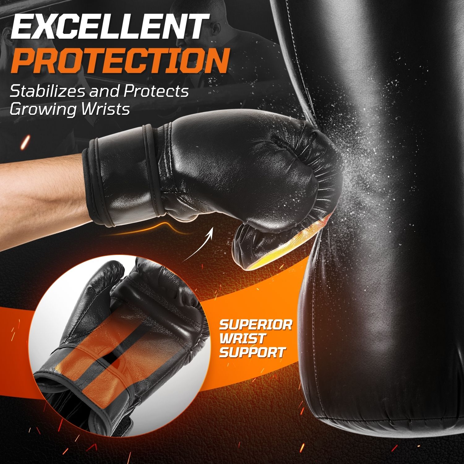 Kids Boxing Gloves For 3 to 8 Years, 4 oz Fire Black Boxing Gloves for Children Sparring Youth Boxing Gloves Junior Training Mitts Punching Bag Gloves for KickBoxing, MMA, Muay Thai, Training