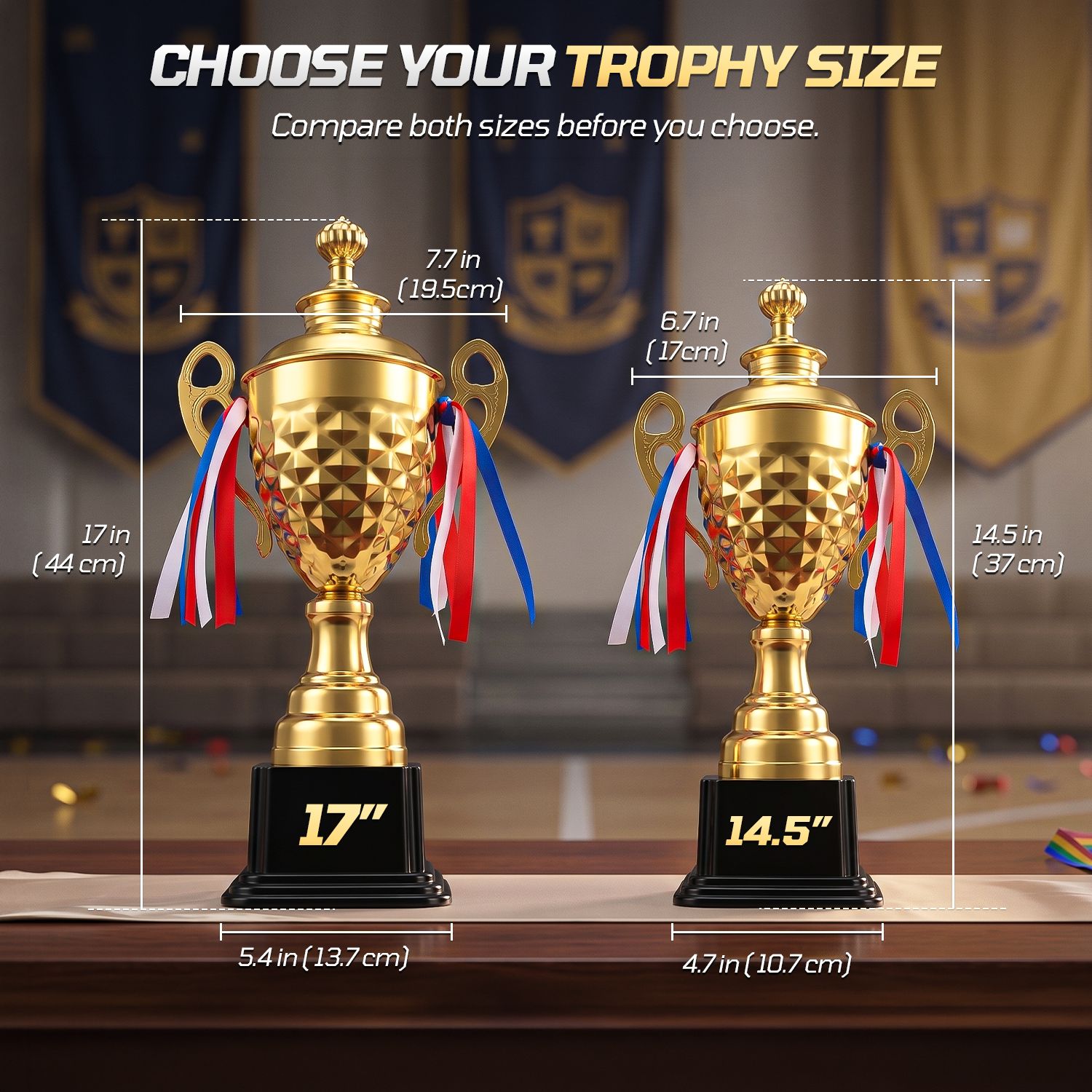 Gold Trophy Award - 14.5 Inch Large Trophy Cup for Awards, Sports, Competitions, Tournaments, & Parties, Perfect Gift for Champion Winners & League Achievements