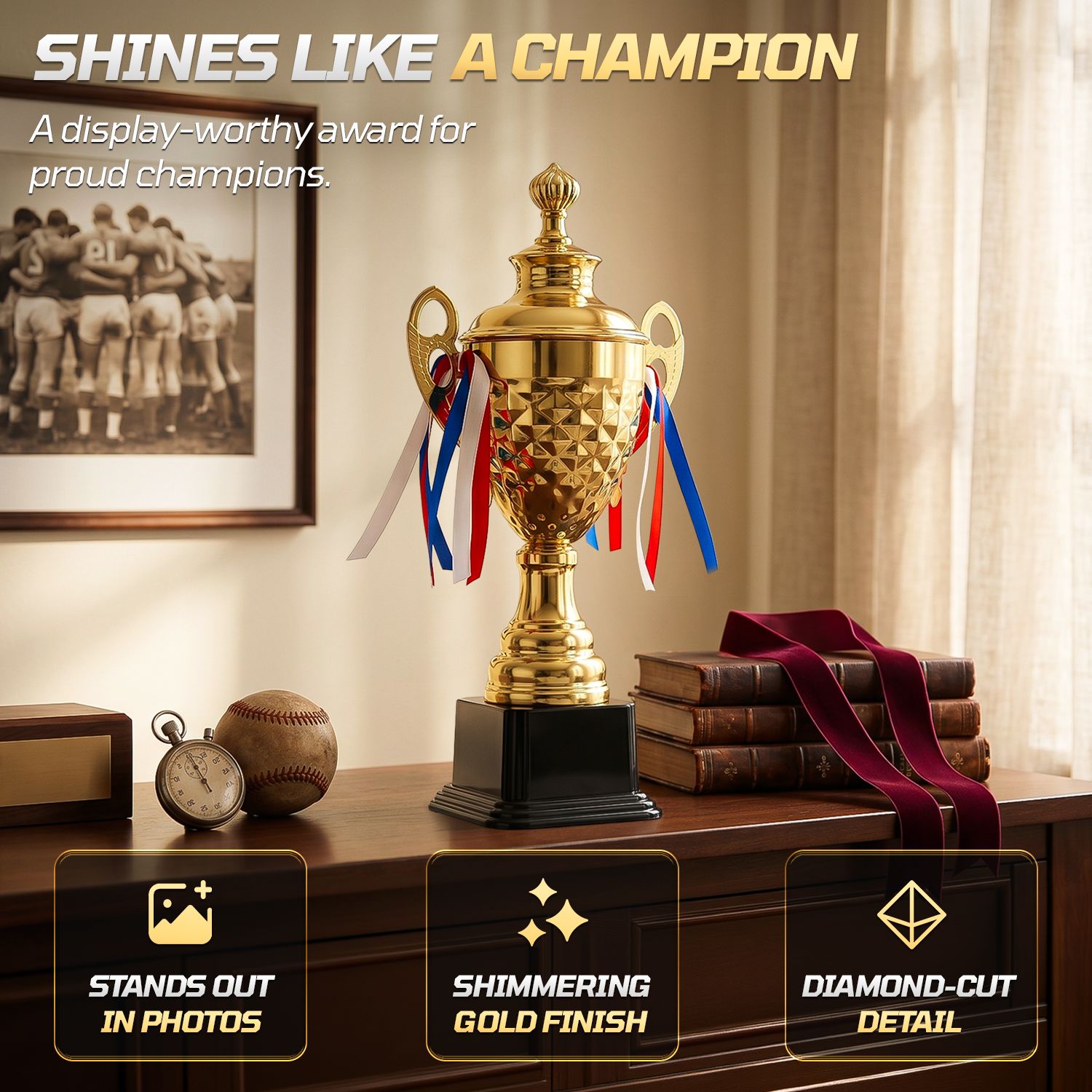 Gold Trophy Award - 14.5 Inch Large Trophy Cup for Awards, Sports, Competitions, Tournaments, & Parties, Perfect Gift for Champion Winners & League Achievements