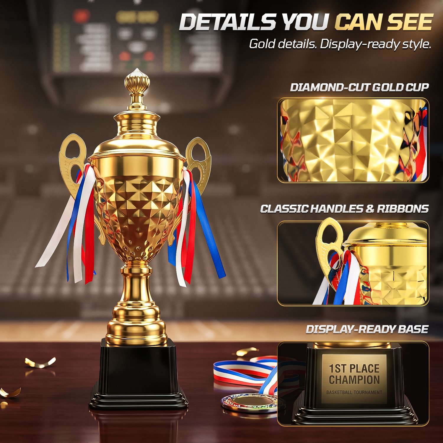 Gold Trophy Award - 14.5 Inch Large Trophy Cup for Awards, Sports, Competitions, Tournaments, & Parties, Perfect Gift for Champion Winners & League Achievements