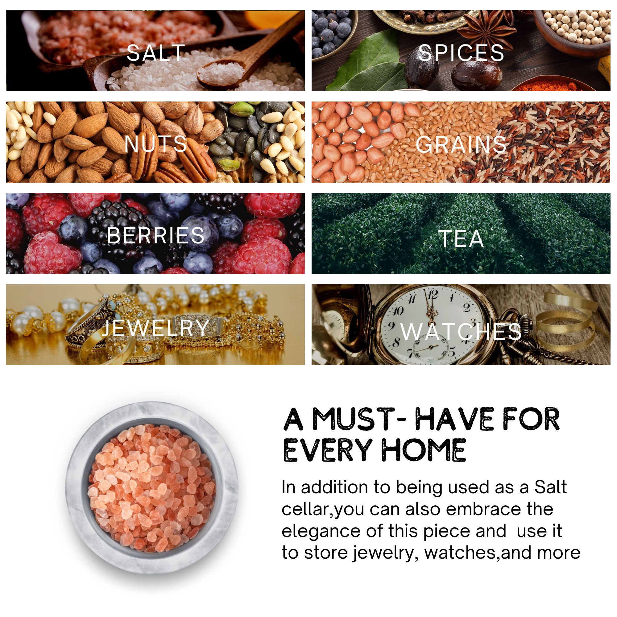 Flexzion Marble Salt Cellar with Lid & Spoon - Anti-Slip Salt and Pepper Bowls Dish Container for Paprika, Herbs, Jewelry, Watches, & Accessories (Set of 2, Black & White)