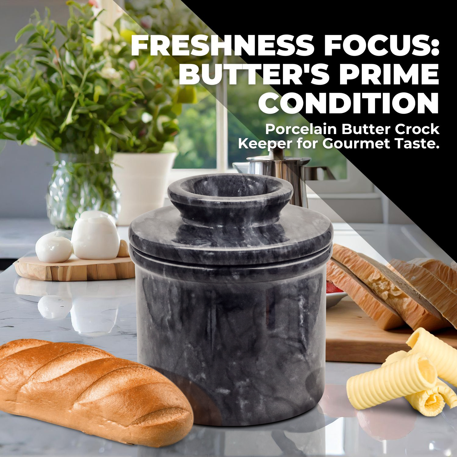 Premium Quality Porcelain: Made from high-quality porcelain with a stylish marble glaze, this french butter dish adds visual appeal to any kitchen decor while resisting stains and odors