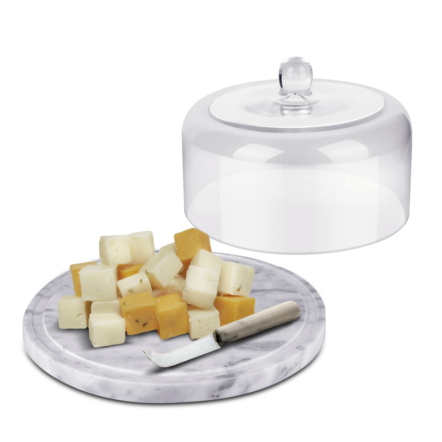 Marble Cake Stand w/ Glass Cover Dome, Multifunctional ...