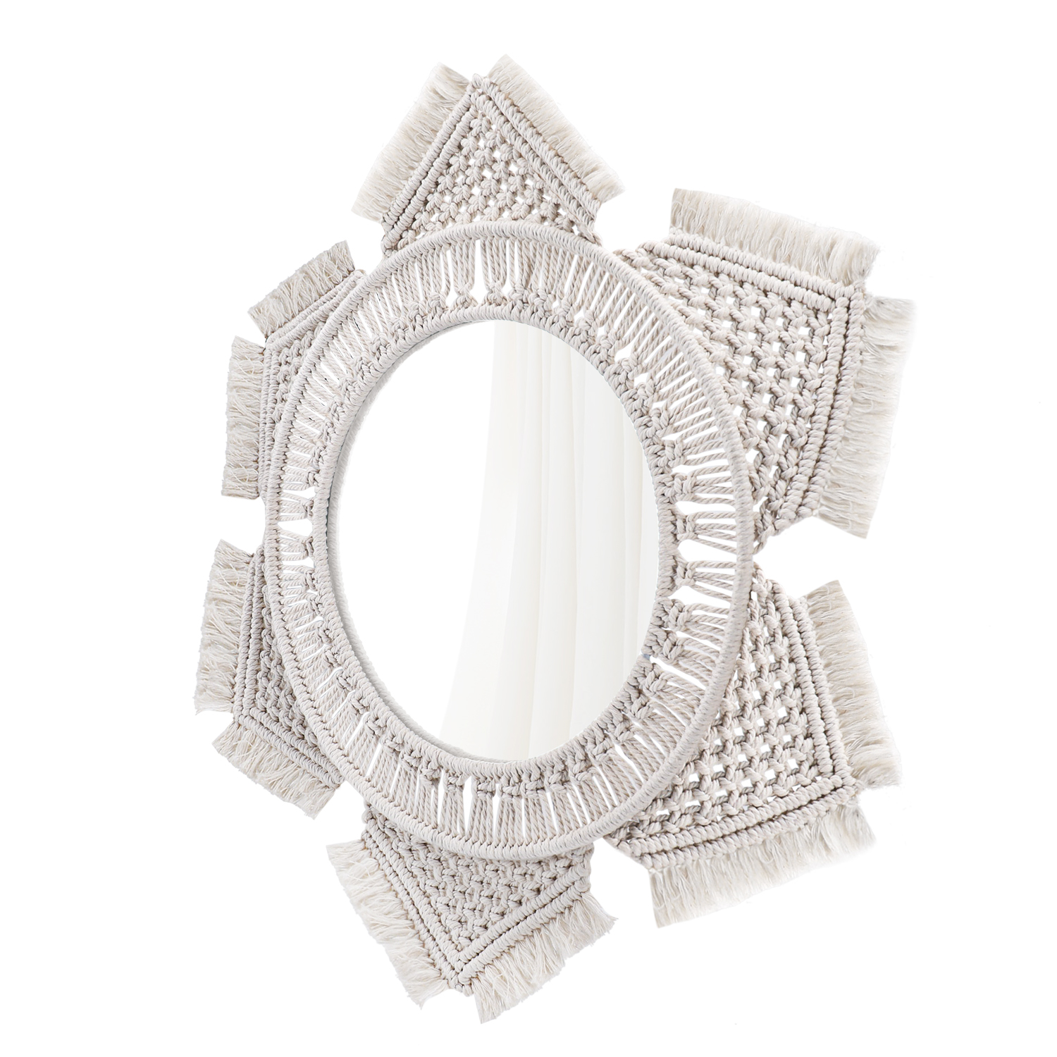 Fits In Any Room - The round macrame wall mounted mirror add dimension and compliment any space in your home. Bringing a bohemian folk, rustic and vintage style to your walls. Can be placed alone also goes great with rattan mirrors and other macrame decorative items