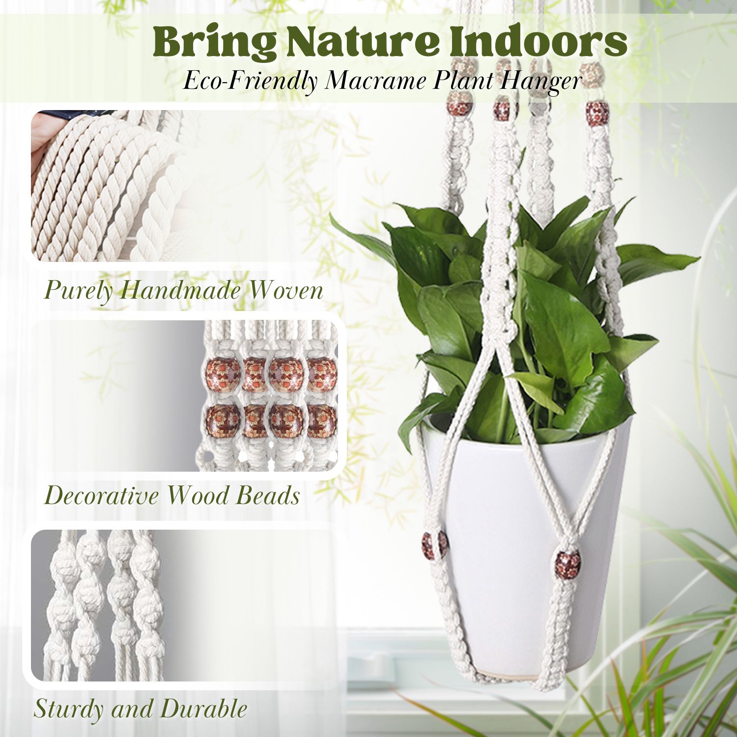 2 Pack White Macrame Plant Hanger - 35 Inch Macrame Hanging with C & S  Hooks | eBay