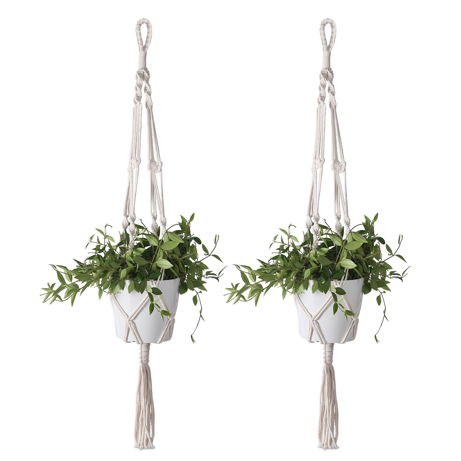 2 Pack White Macrame Plant Hanger - 41 Inch Macrame Hanging Planter with C & S Hooks - Indoor Hanging Plant Holder with Woven Cotton Rope for Home Decor (Plant Pot Not Included)