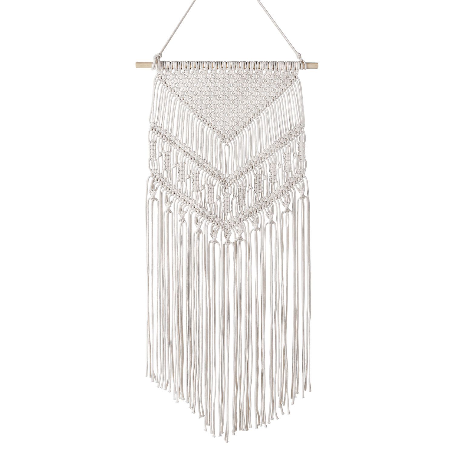 Macrame Wall Decor Hanging Boho Hand Woven Tapestry Art Bunting Banner Bohemian Wall Decor for Home Bedroom Living Room Curtain Rustic Hippie Garland Baby Nursery, 33 Inch Cream White Cotton