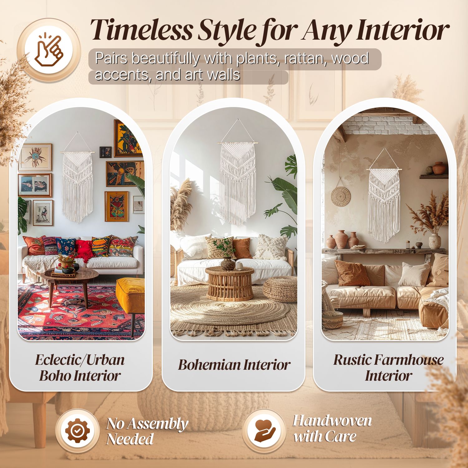 Elegant yet Durable - Tightly Handwoven cotton rope ensures the perfect balance between flexibility and tension; Sturdy and easy to install and hang in party events, nurseries, and anywhere you wish to bring Boho style vibes