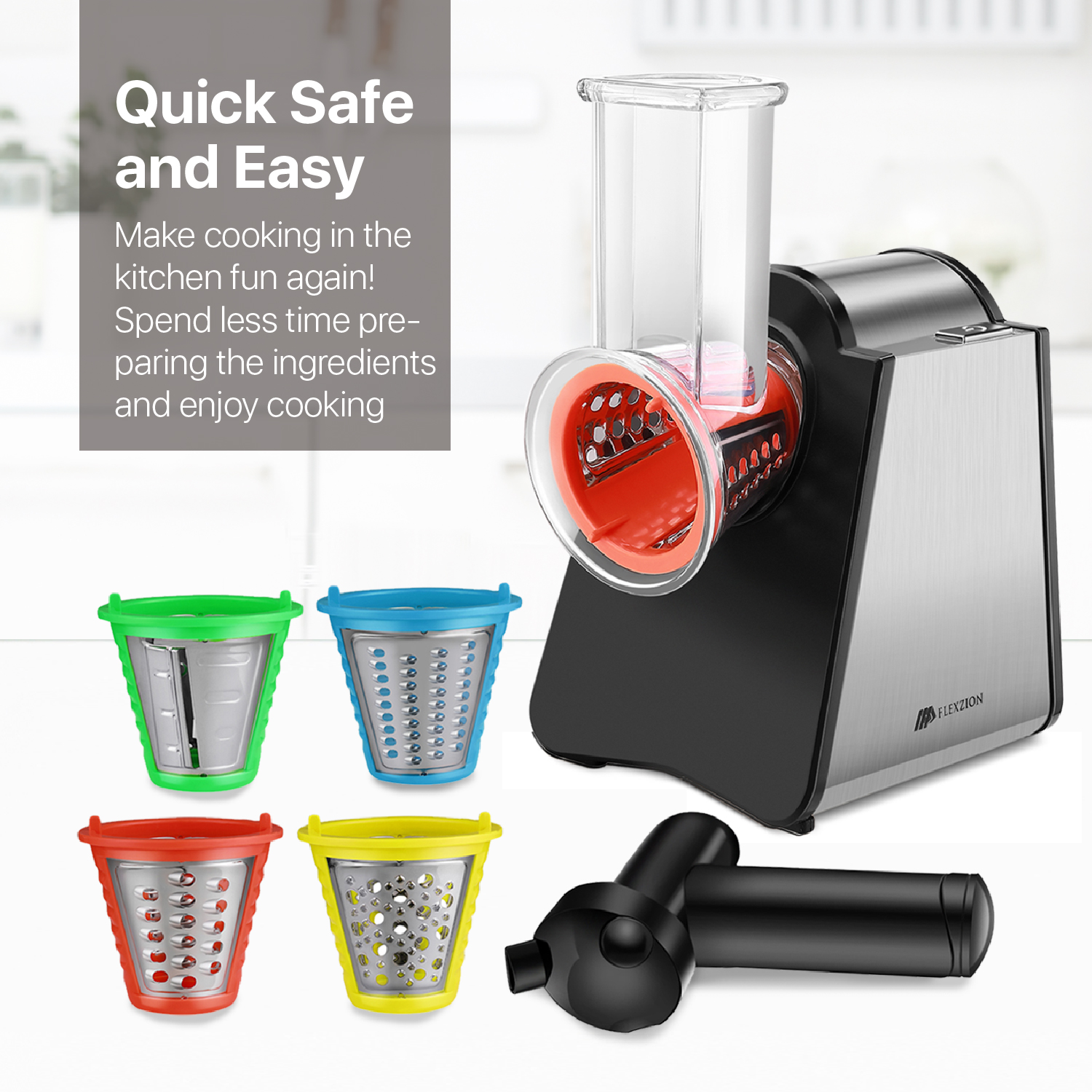 Electric Mandoline Veggie Slicer w/ Frozen Fruit Dessert & 4 Rotary