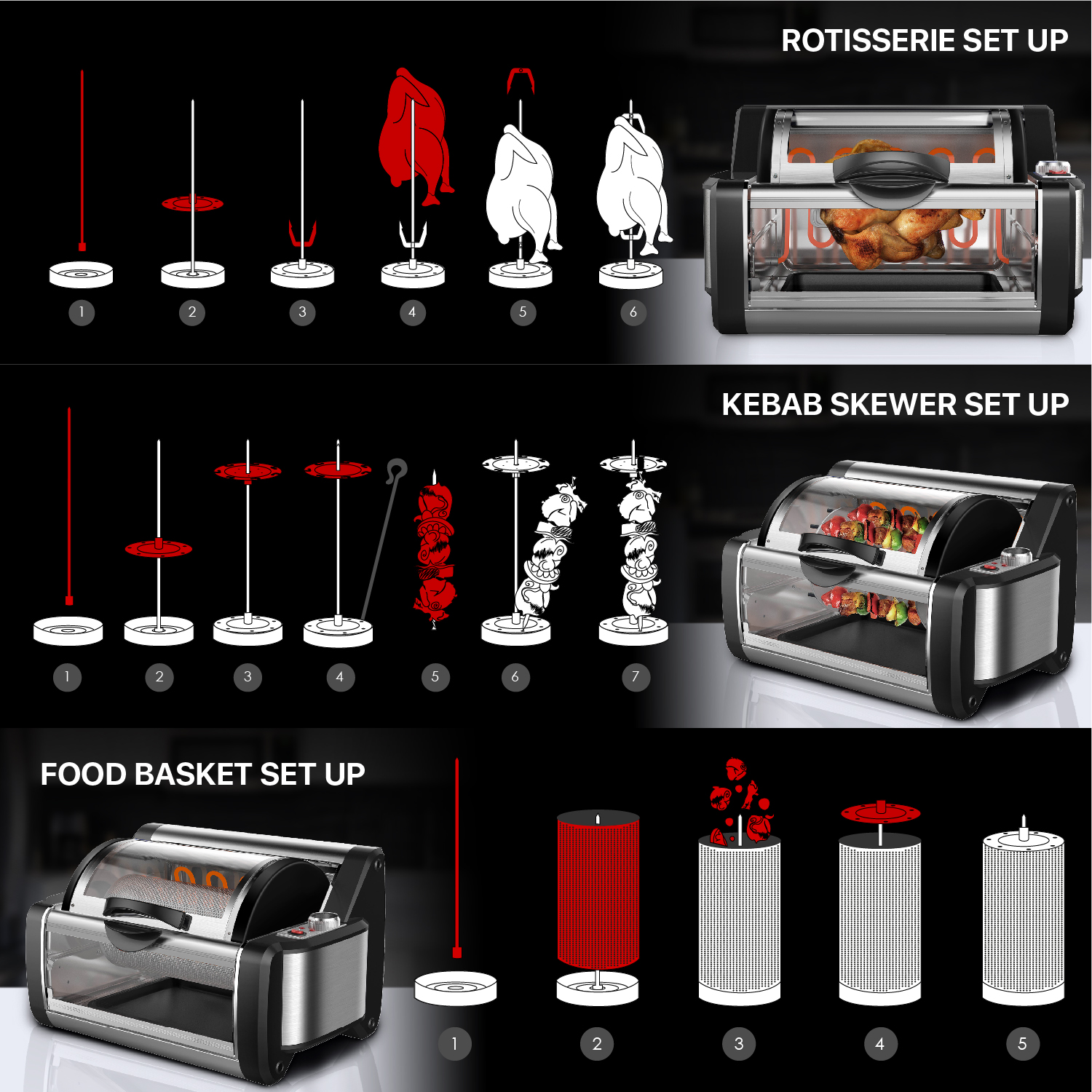 Rotisserie Toaster Oven Grill BBQ Kebab Electric Cooker Rotating