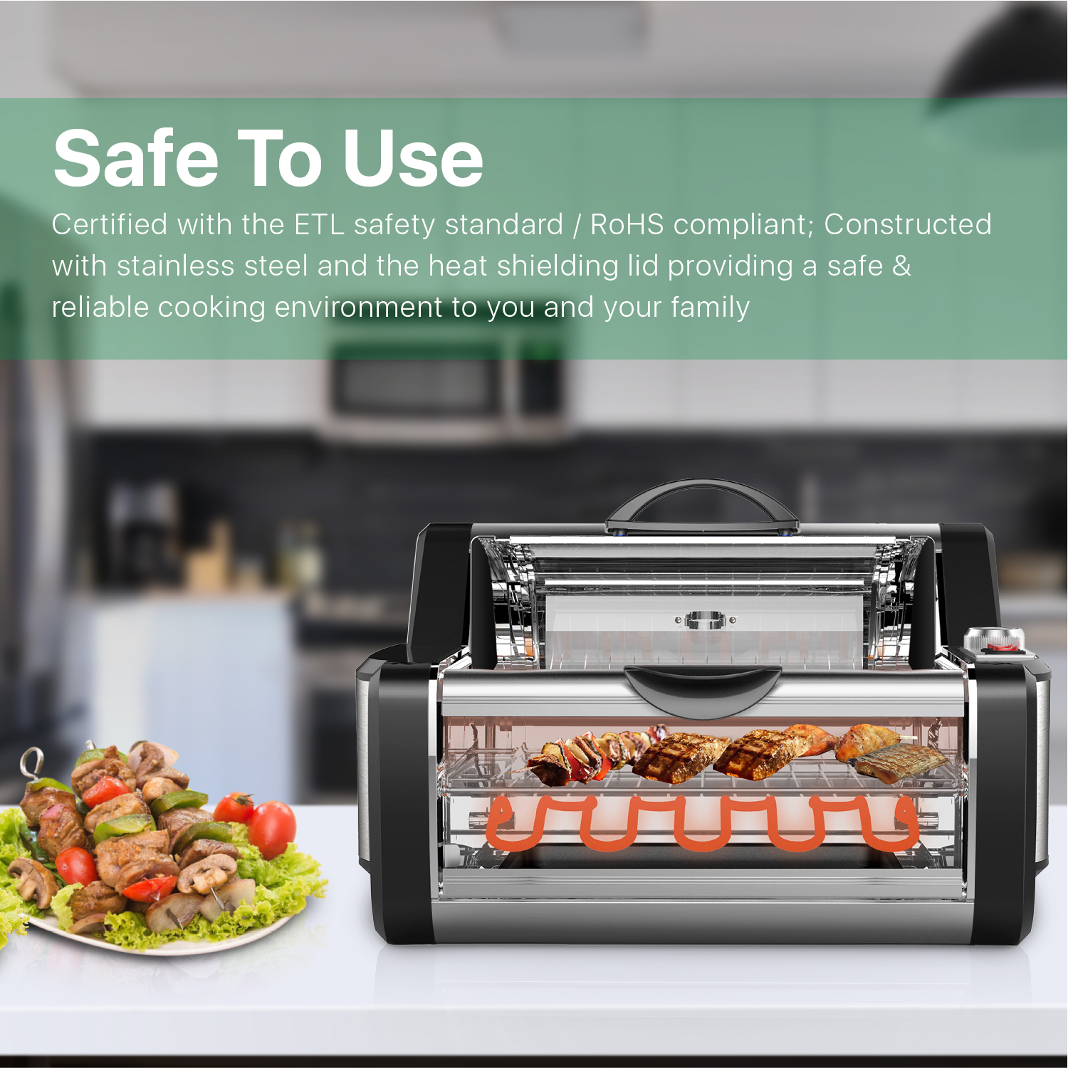 Rotisserie Toaster Oven Grill BBQ Kebab Electric Cooker Rotating