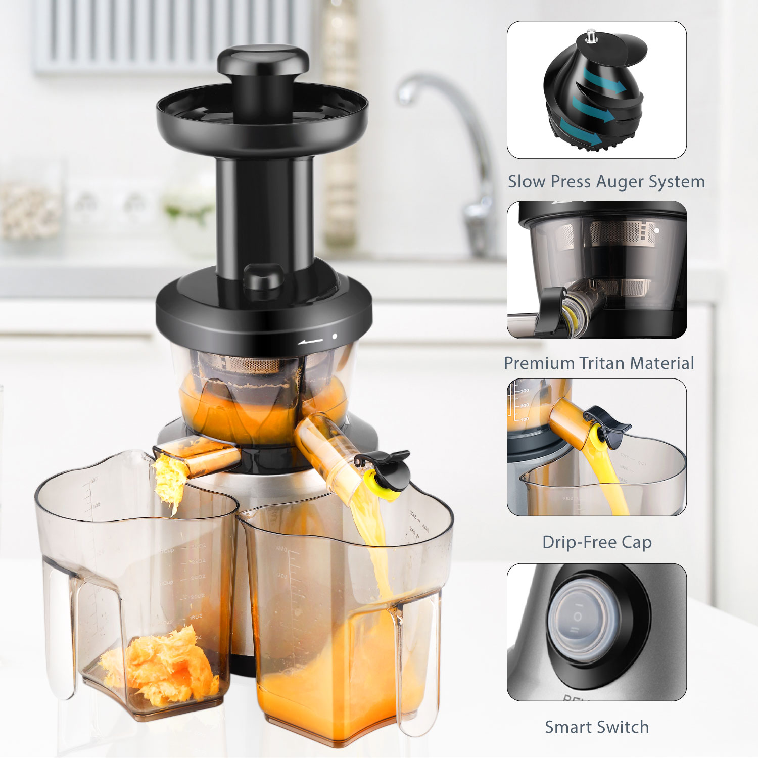 The juicer also removes excess pulp from the juice that is not wanted. It comes with two strainers, coarse strainer and fine strainer, both are available to help control the amount of pulp you wish