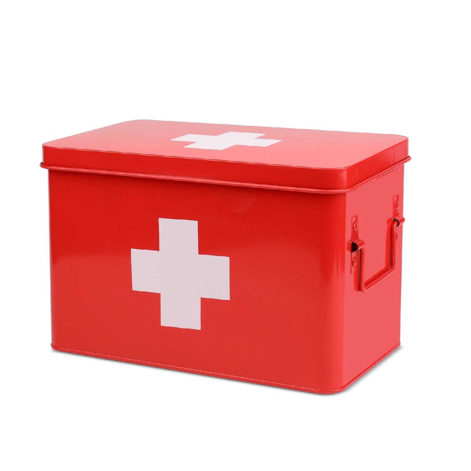 Metal Medicine Storage First Aid Box with Side Handles & Top Removable