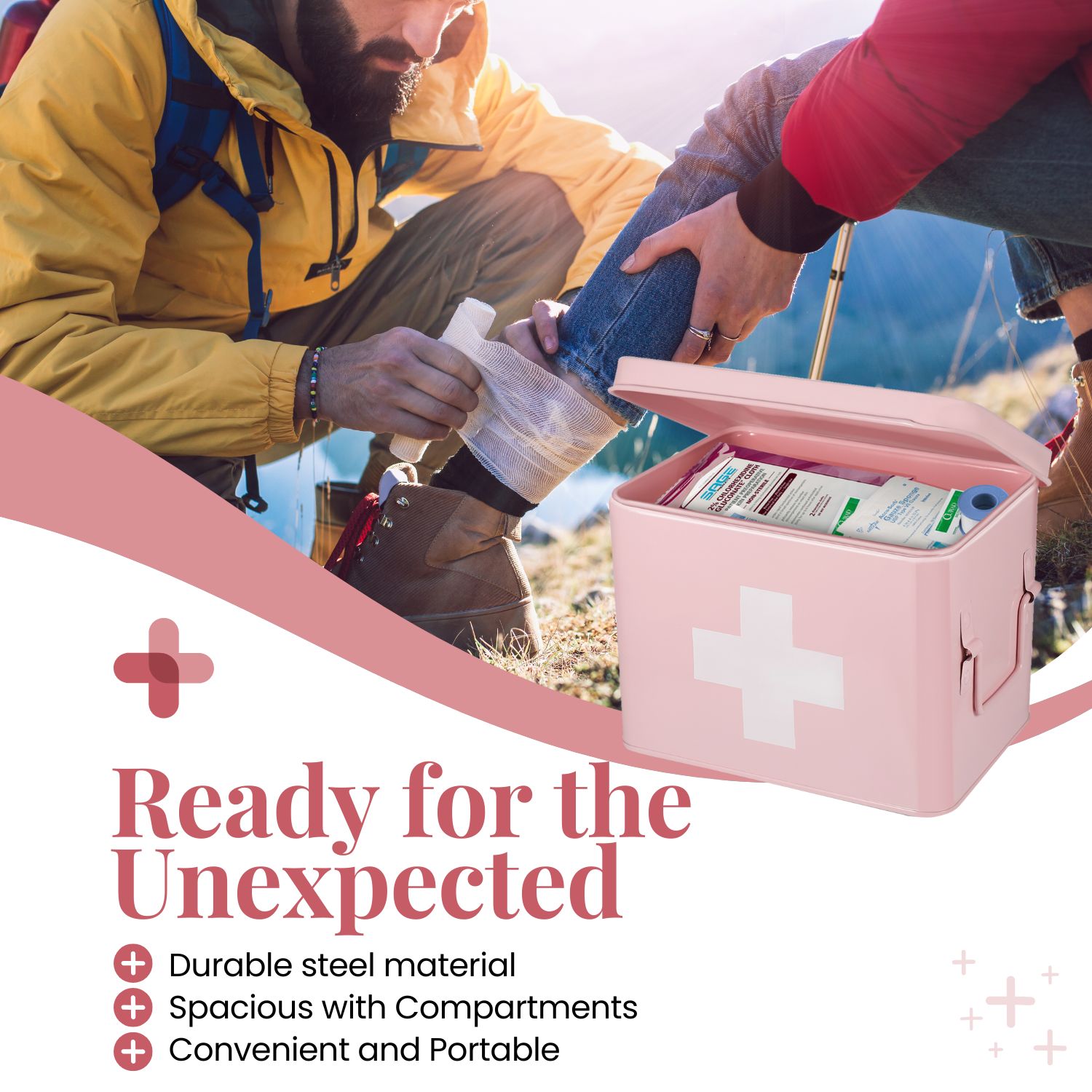 Compact and Portable - These first aid bins space-saving design allows them to fit into any space Comes with a lid to keep medical supplies safe and protected; two side handles for easy portability