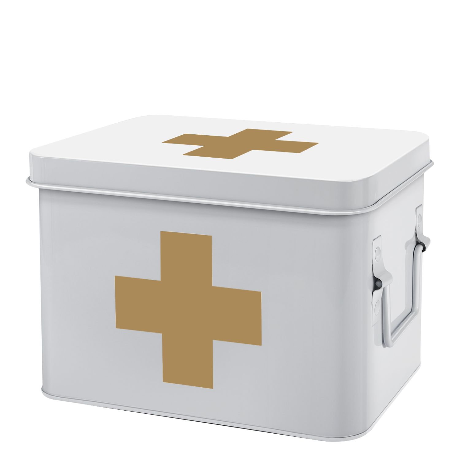 First Aid Medicine Box Supplies Kit Organizer - 8.6" White Metal Tin Medic Bin Hard Case with Removable Tray Handle Storage Compartment, Vintage Antique Empty Boxes for Home Family Emergency Tool Set