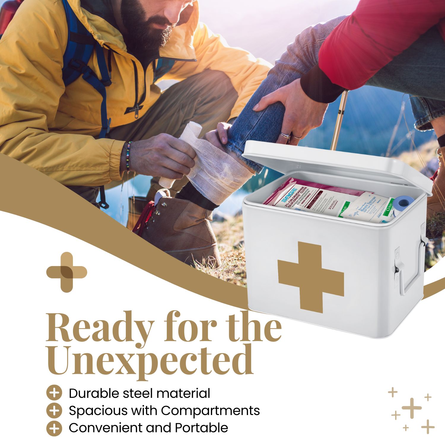 Compact and Portable - These first aid bins space-saving design allows them to fit into any space Comes with a lid to keep medical supplies safe and protected; two side handles for easy portability