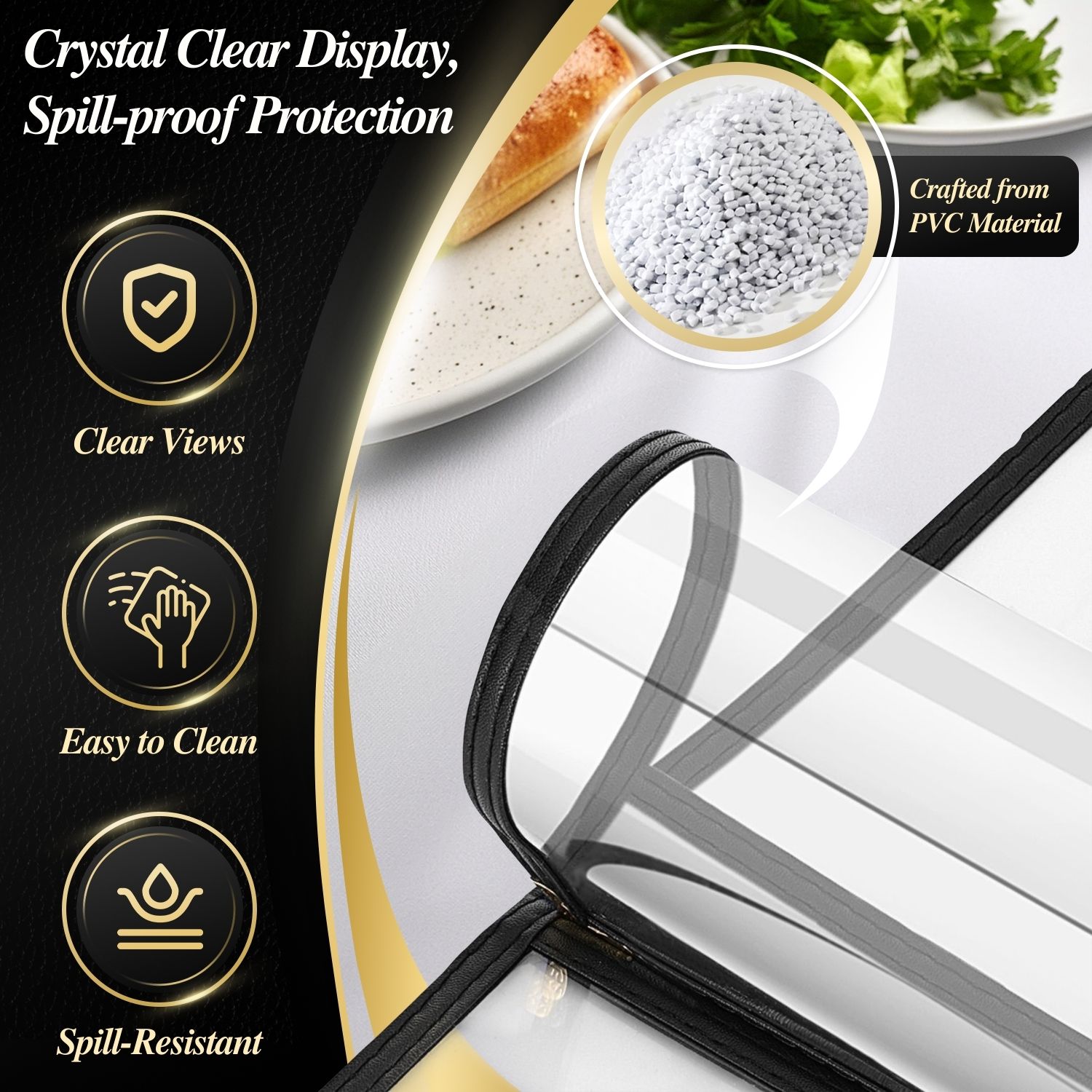 Flexzion Restaurant Menu Covers 8.5 x 11 Inch (1 Pack) - Book Style Bar Menu Holder with 3 Page 6 View - Transparent Clear Menu Book Covers with Gold Metal Corner  for Restaurant, Hotel, Cafe