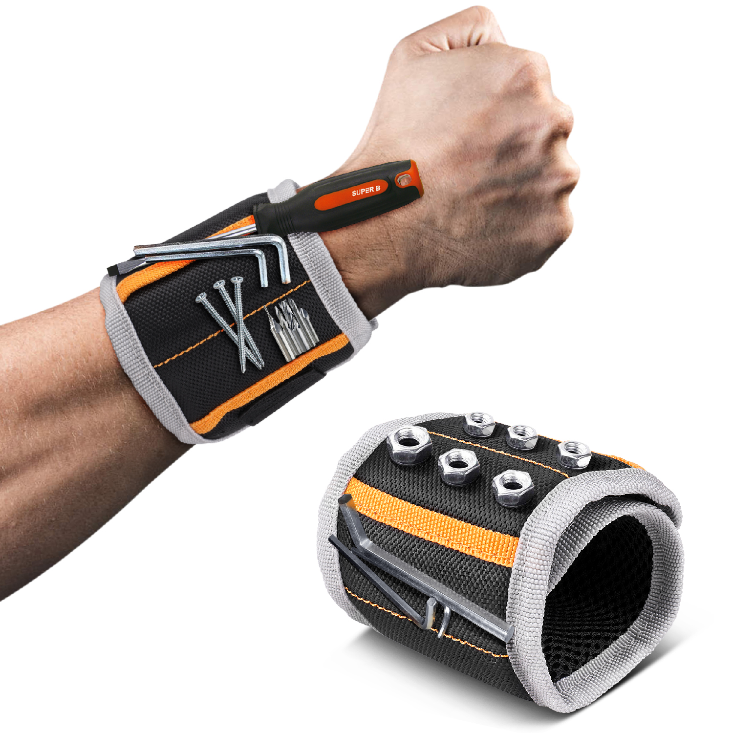 Durable Comfortable Magnetic Wrist Tool Holder - Made with strong and super breathable 1680D polyester fabric. Adjustable Velcro straps for one size fits all ultimate tailored lightweight comfortable fit, effectively combat sweating and rashes in construction, DIY, carpentry environments