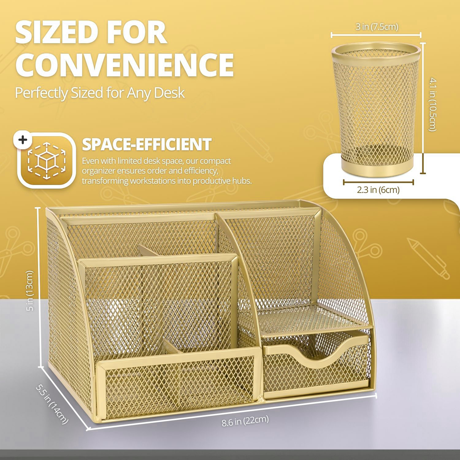 One Organizer, Any Setting: This mesh desk caddy set can be in a bustling office or the quiet corner of your home; our workspace desk organizer with drawers fits right in. Experience the joy of a clean, organized space wherever you work