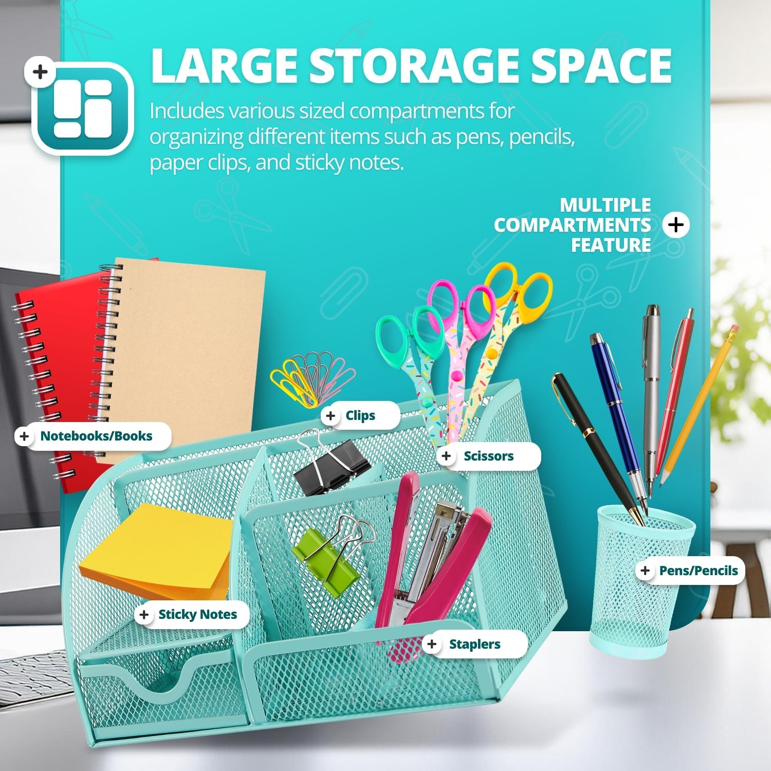 Elevate Your Workspace: Our metal mesh desk organizer has a sleek, minimalist design that infuses style into any workspace, transforming your desk into a masterpiece