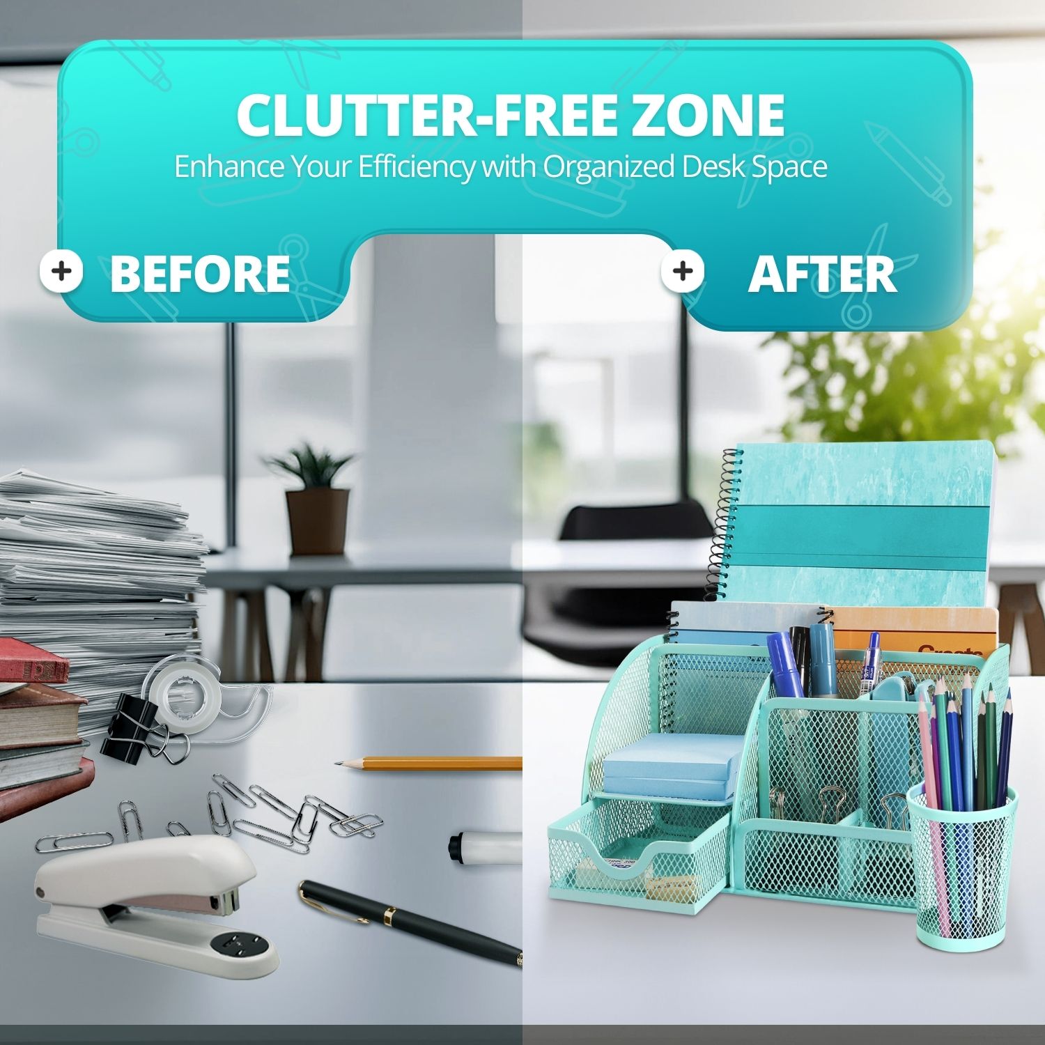 Desk Organizer Office Desktop Tabletop Sorter Pencil Holder Caddy w