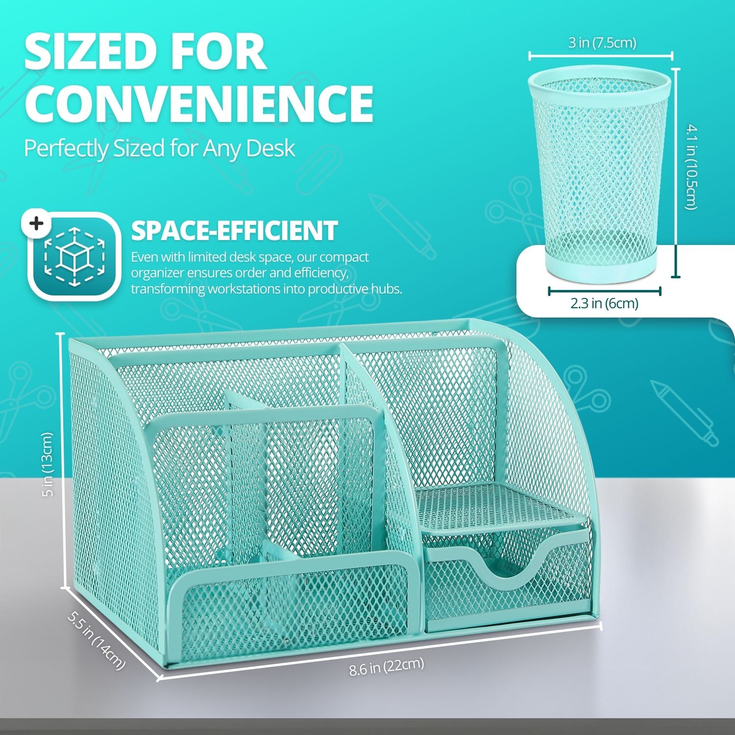 One Organizer, Any Setting: This mesh desk caddy set can be in a bustling office or the quiet corner of your home; our workspace desk organizer with drawers fits right in. Experience the joy of a clean, organized space wherever you work