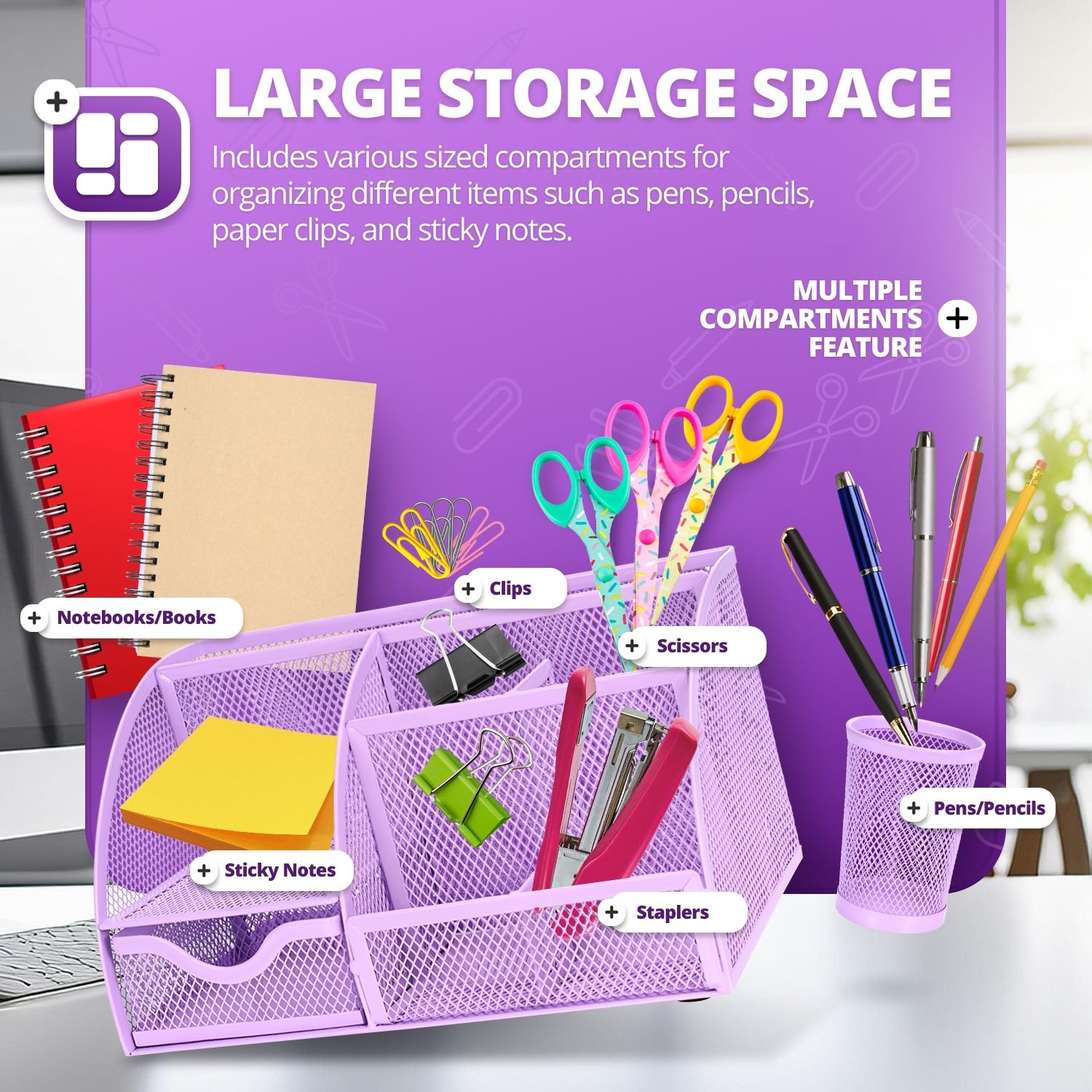 Elevate Your Workspace: Our metal mesh desk organizer has a sleek, minimalist design that infuses style into any workspace, transforming your desk into a masterpiece