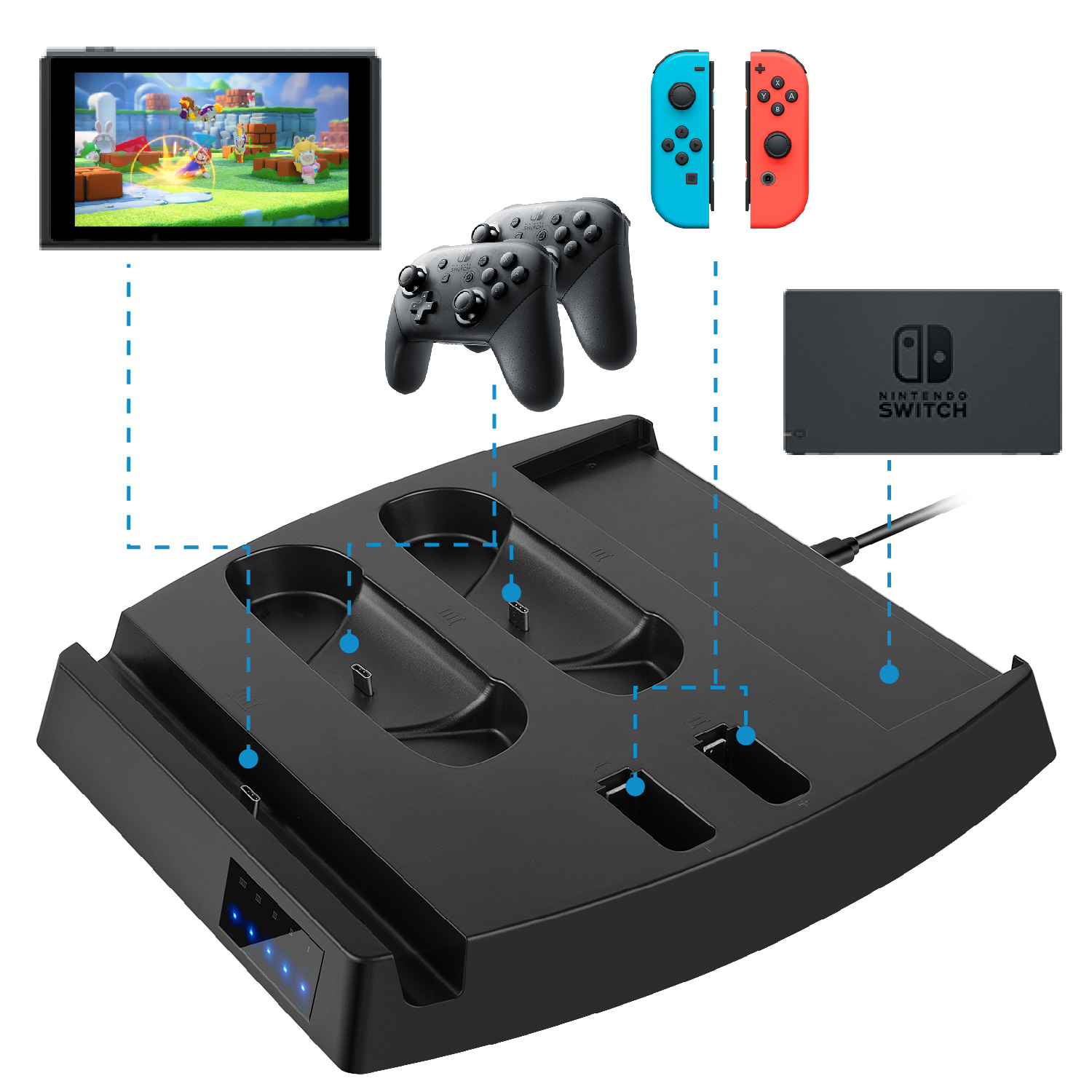 power a joy con and pro controller charging dock