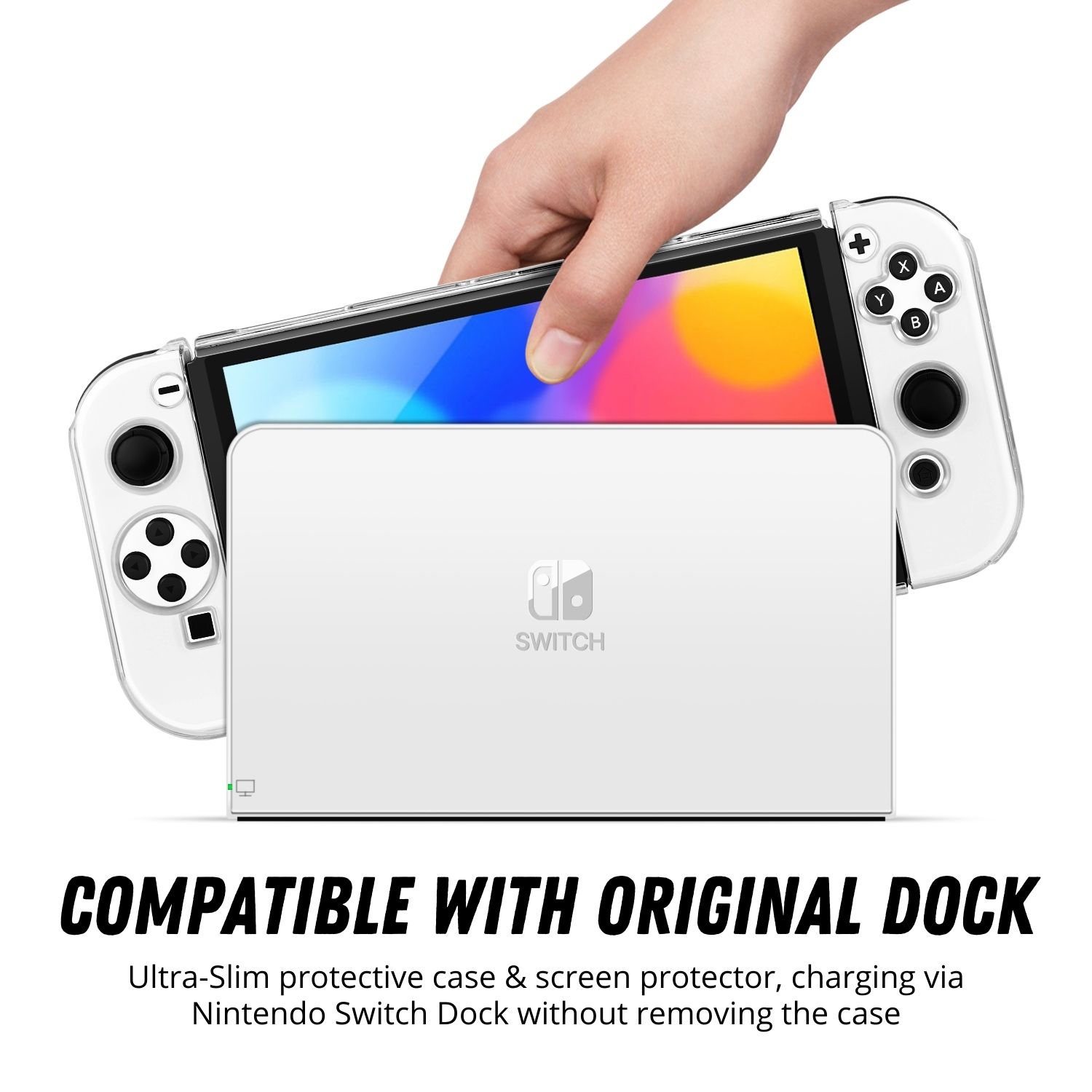 Switch OLED Dockable Case - The ultra-slim and lightweight design make it easy to charge your device without removing the case every time. The OLED case allows the joy-cons to be removed without taking off the entire case.