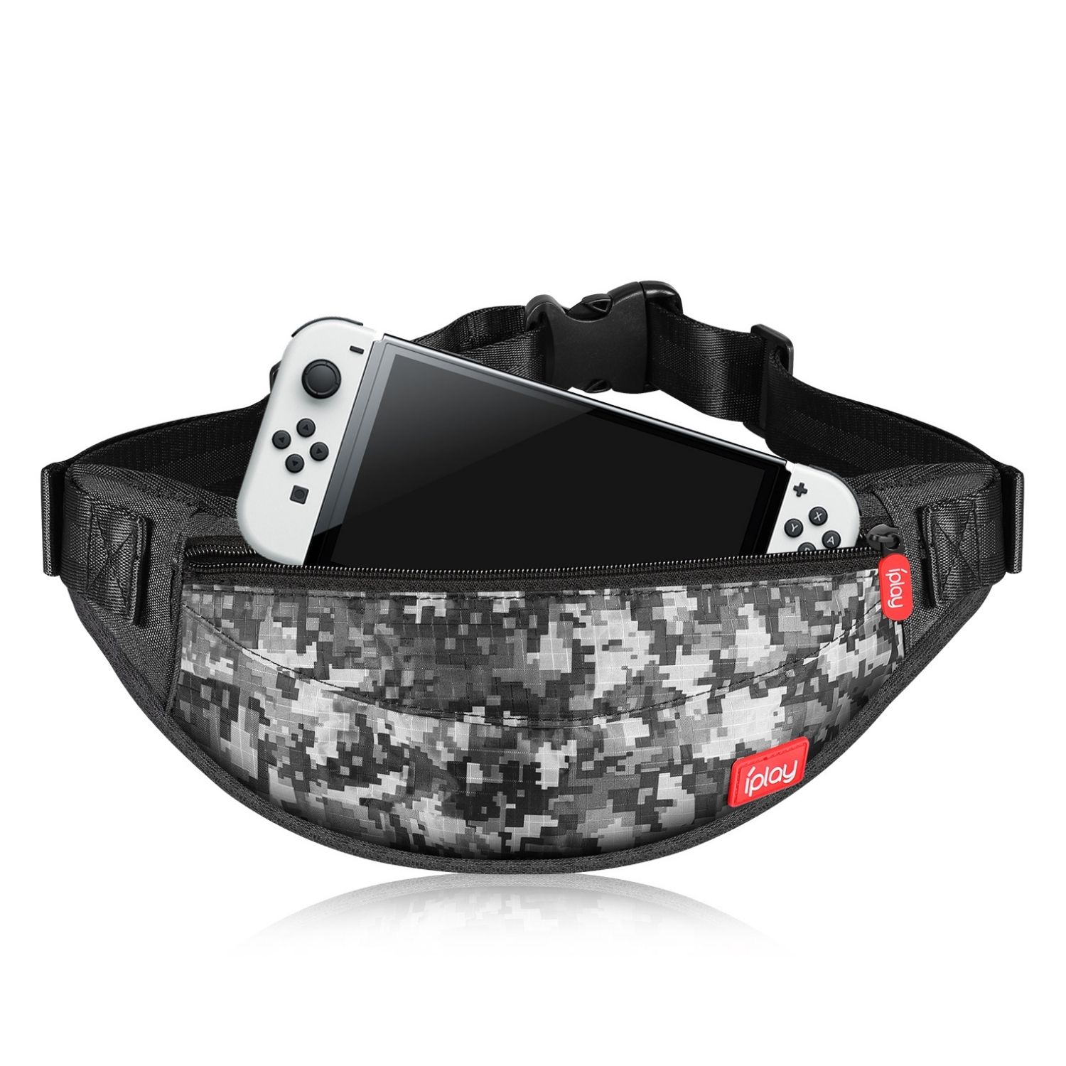 Switch Travel Bag for Nintendo Switch / Switch OLED / Switch Lite White Grey Digital Camo Fanny Pack Around The Waist Bag Carrying Hip Pouch for Console, Dock, Joy Cons, Cables and Accessories