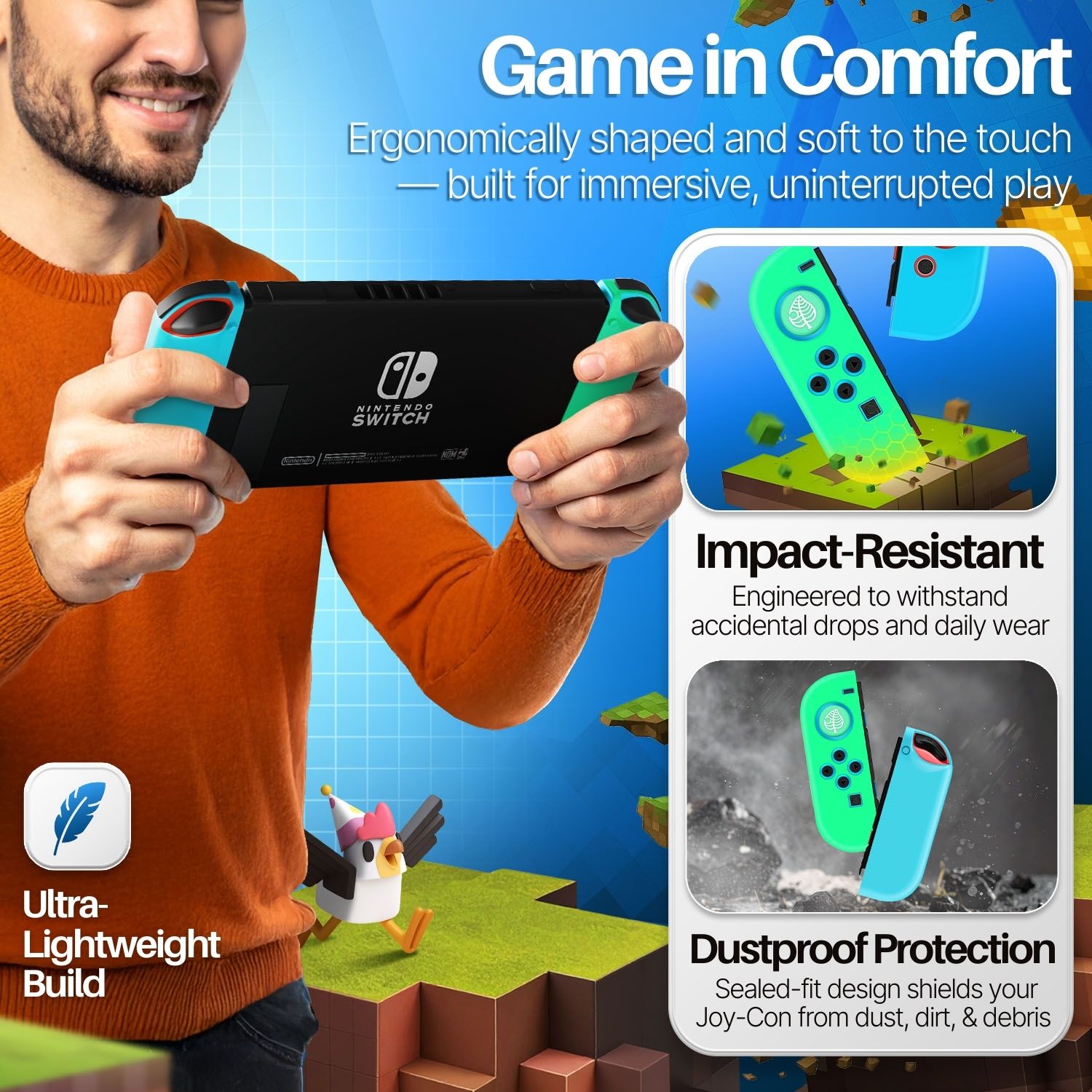 Enhanced Grip: This switch Joy Con cover with included non-slip thumb grip caps to cover Joy Con joystick provides improved grip feeling during gameplay, prevents slip, and makes you enjoy a better gaming experience