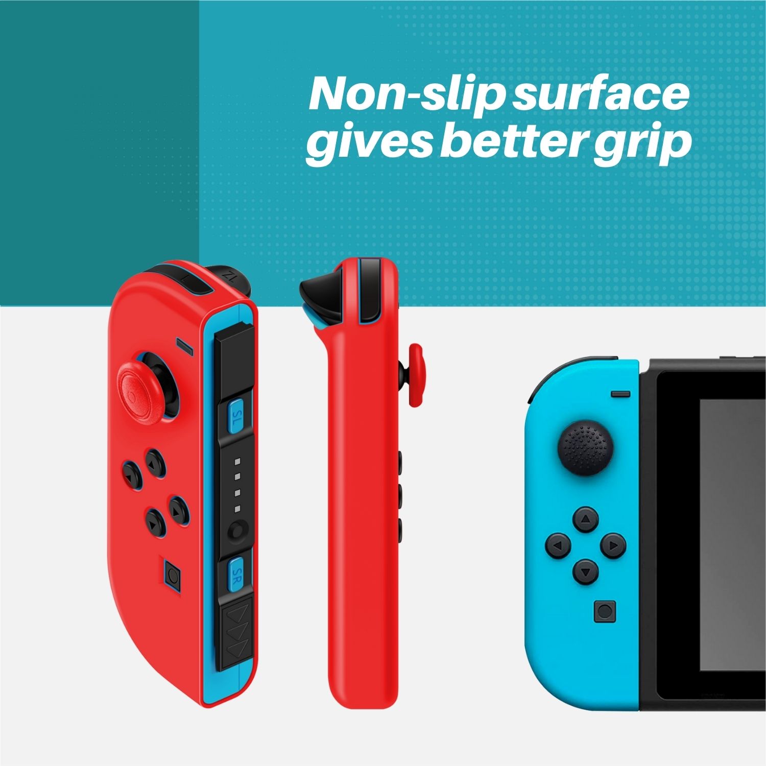 The soft material acts as a protective barrier to minimize surface damage, for example, when placing the Joy-Cons down on a hard surface such as a table