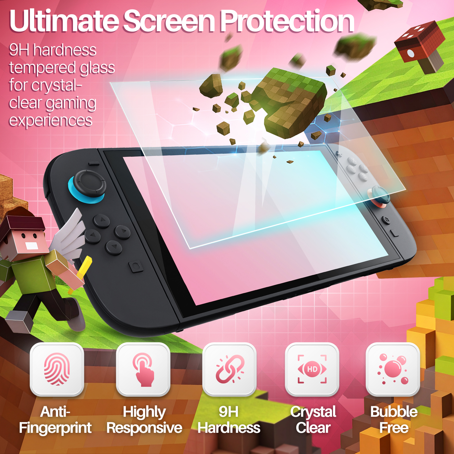 TNP 3 in 1 Accessories Set for Nintendo Switch 2 Carrying Case -  Hard Shell EVA Carry Case with 10 Game Card Slot, 2 Pack Screen Protector and Protective Clear Case, Pink and Green