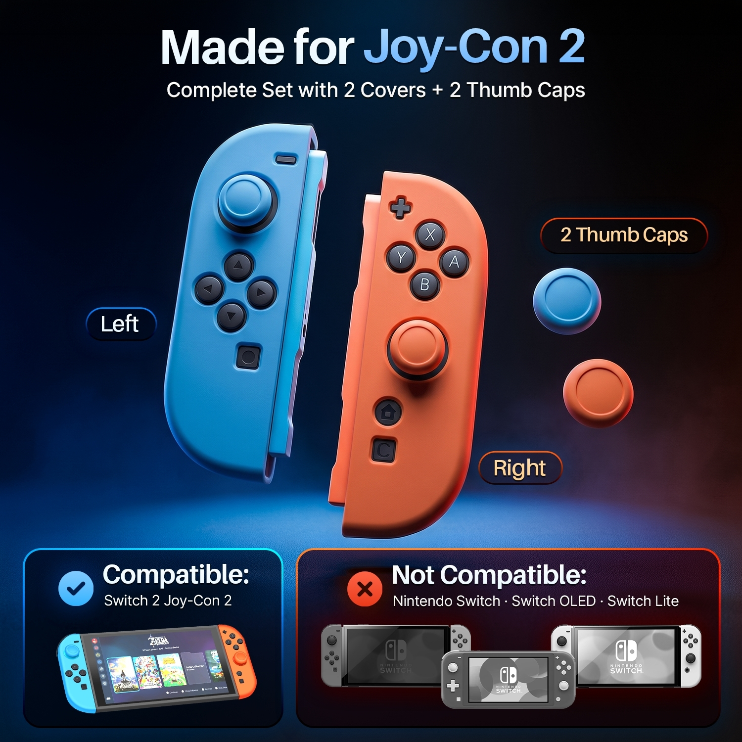 Silicone Joy Con Case for Nintendo Switch 2 2025 (Neon Blue+Orange