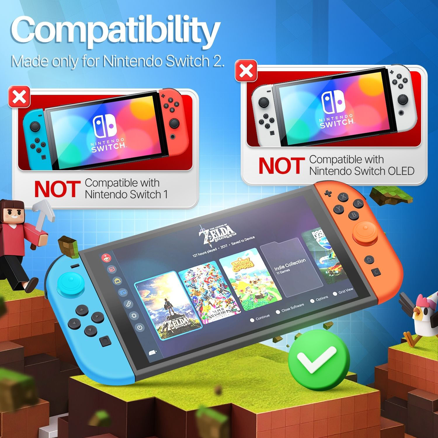 Silicone Joy Con Case for Nintendo Switch 2 2025 (Neon Blue+Orange