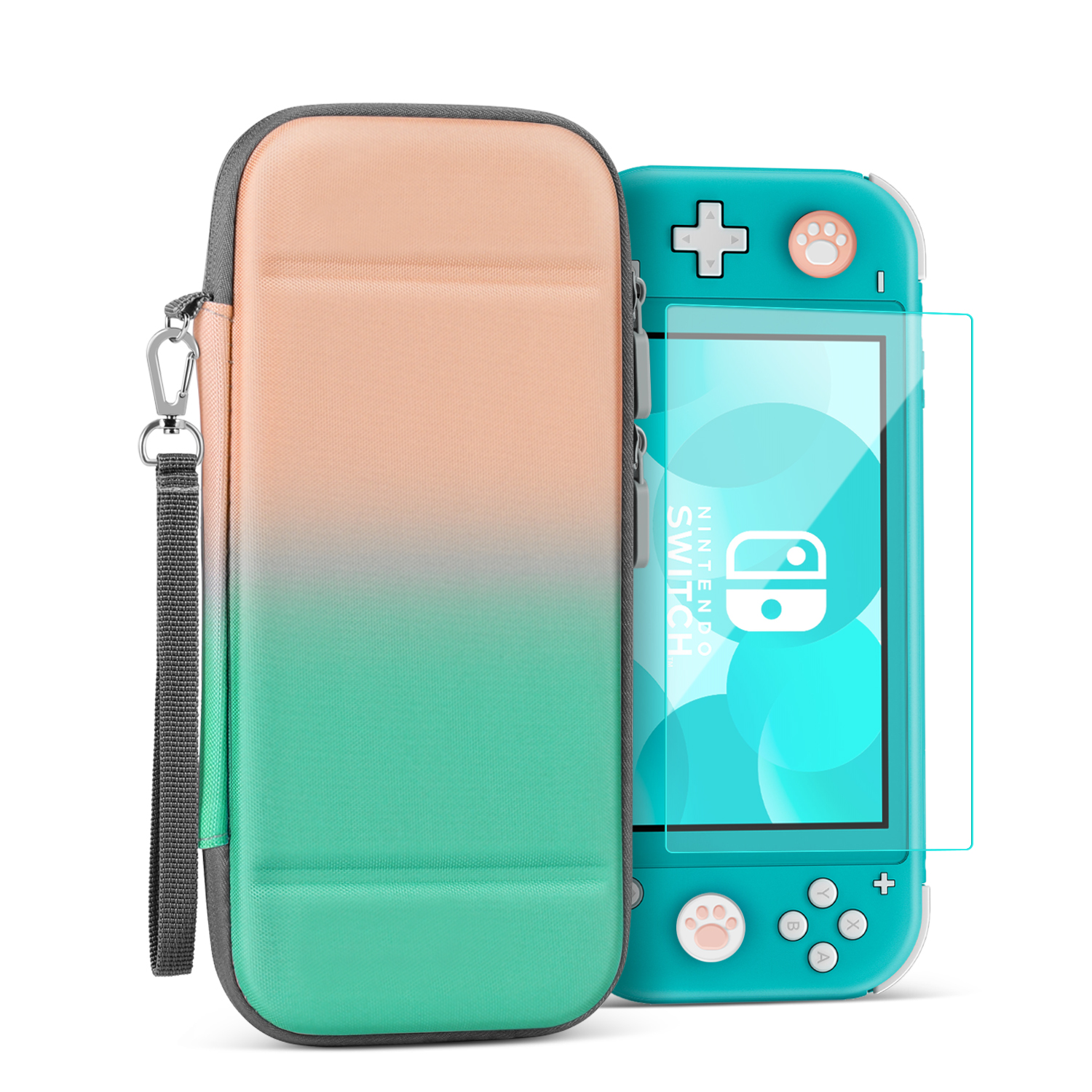 Carrying Case for Nintendo Switch Lite, Green Orange - Kawaii Cute Portable Travel Case, Protective Storage Carry Bag for Girls with Screen Protector, 10 Game Cartridge Holder