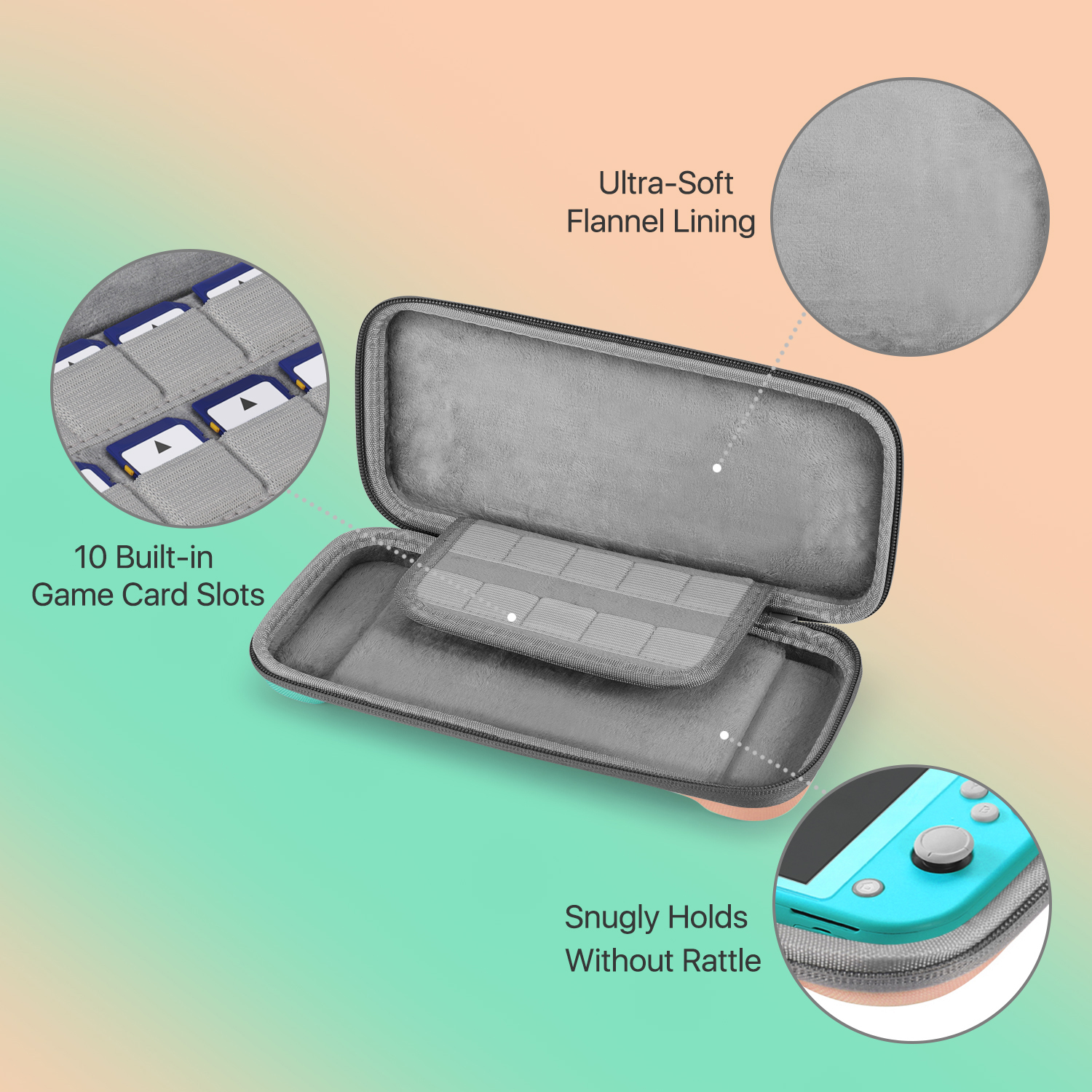 Durable And Sturdy Case For Switch - Hard EVA shell covered with wearable oxford fabric, soft flap divider, and protective cushioning layers that protects Nintendo Switch Lite against dust and debris; Inner soft velvet/flannel lining adds a comfortable touch, ensuring your touchscreen remains clean and safe from scratches