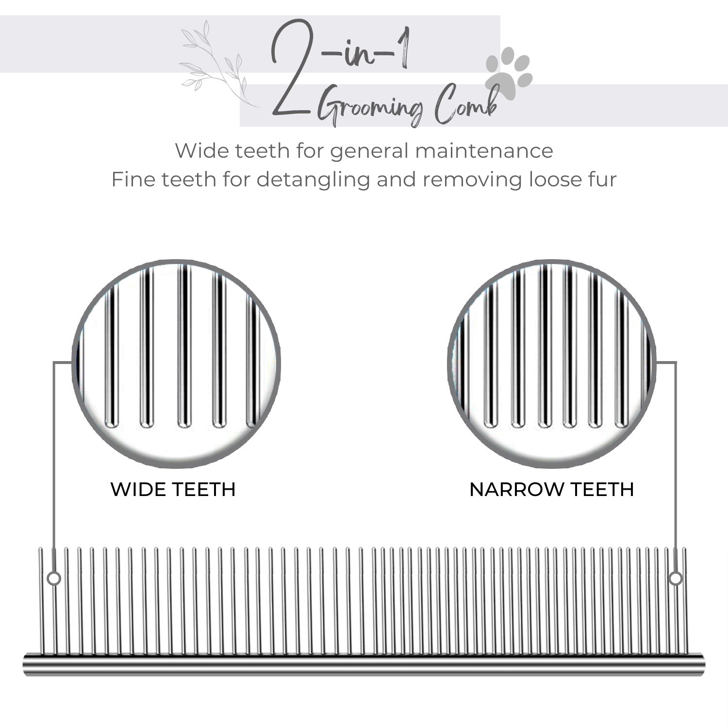 Teeth with round ends gently massage and stimulate your pet's skin for a noticeably healthier coat