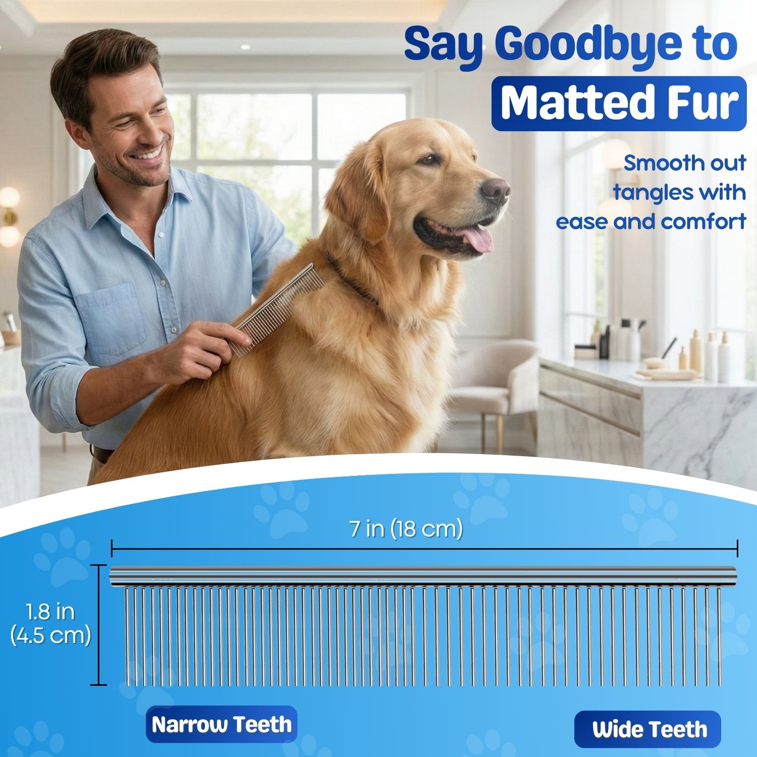 Pet Grooming Comb Stainless Steel Cats Dogs Puppy Medium Animals Hair Trimmer Brush Accessory Tool with Smooth Teeth Needle Durable Lightweight