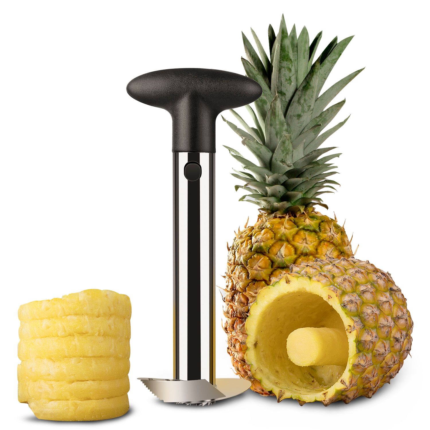 Pineapple Corer Slicer Peeler, Stainless Steel Eye Remover Decorer Wedger Cutter, Spiral Cutting Tools with Metal Blade, Non-Slip Grip for Fruit Rings, Home Kitchen Restaurant Chef Use
