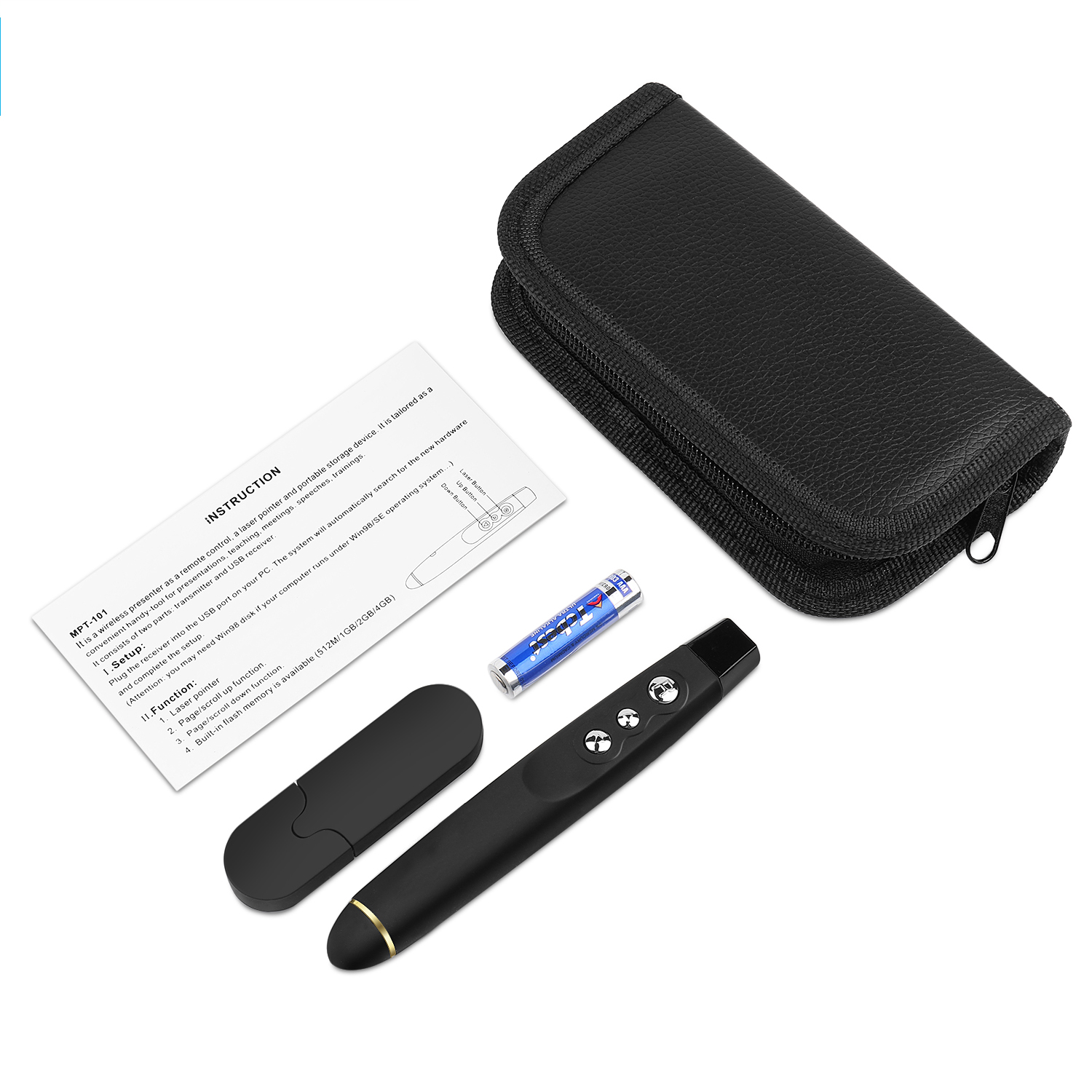 2.4GHz USB Dongle and Storage Pouch Wireless Presenter w// Laser Pointer