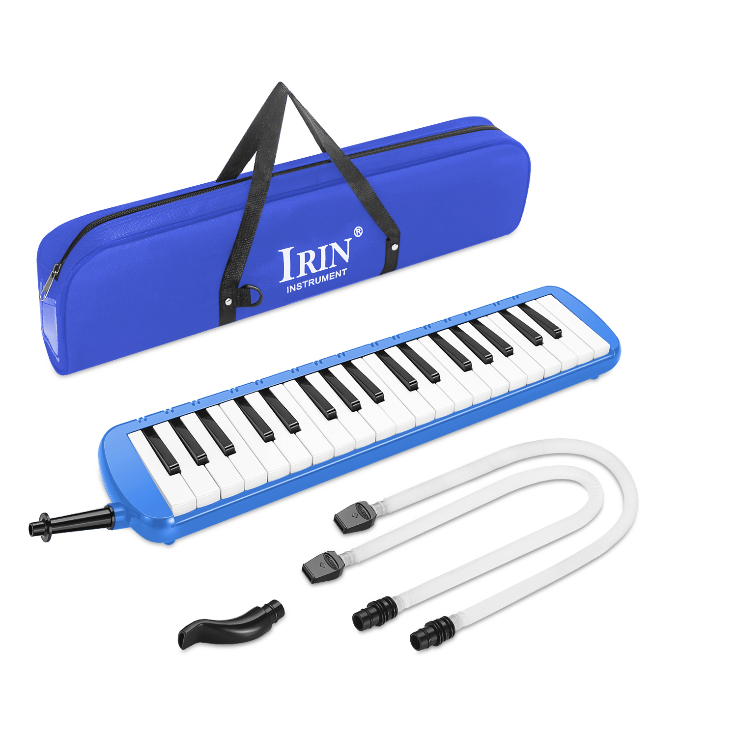 Melodica 37 Key (Blue) Piano Melodica Instrument Keyboard Harmonica Wind Musical Instrument with Portable Carrying Bag, 2 Long Tube and 2 Trumpet Mouthpiece Kit for Beginners Fun Music Gift