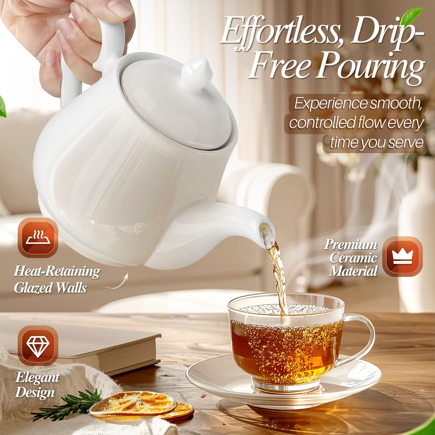 A Blend of Function and Elegance - A cute teapot that comes in a classy white color for a minimalist and timeless aesthetic that matches any personality or kitchen decor.