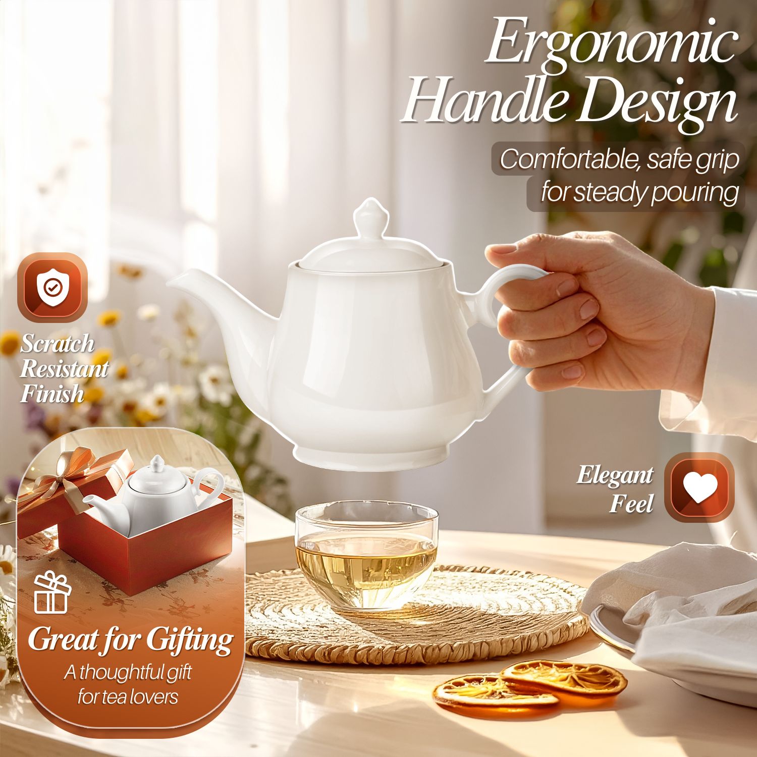 Ergonomically Designed - Features a large handle for easy handling and pouring; this pot tea also has filter holes and walls thick enough to retain heat, so you can enjoy every sip, just like you're meant to.