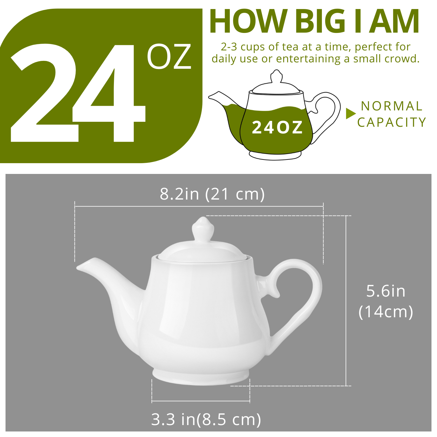 Porcelain Teapot, Ceramic Tea Pot w/ Lid for 2-3 Tea Cups Dishwasher ...