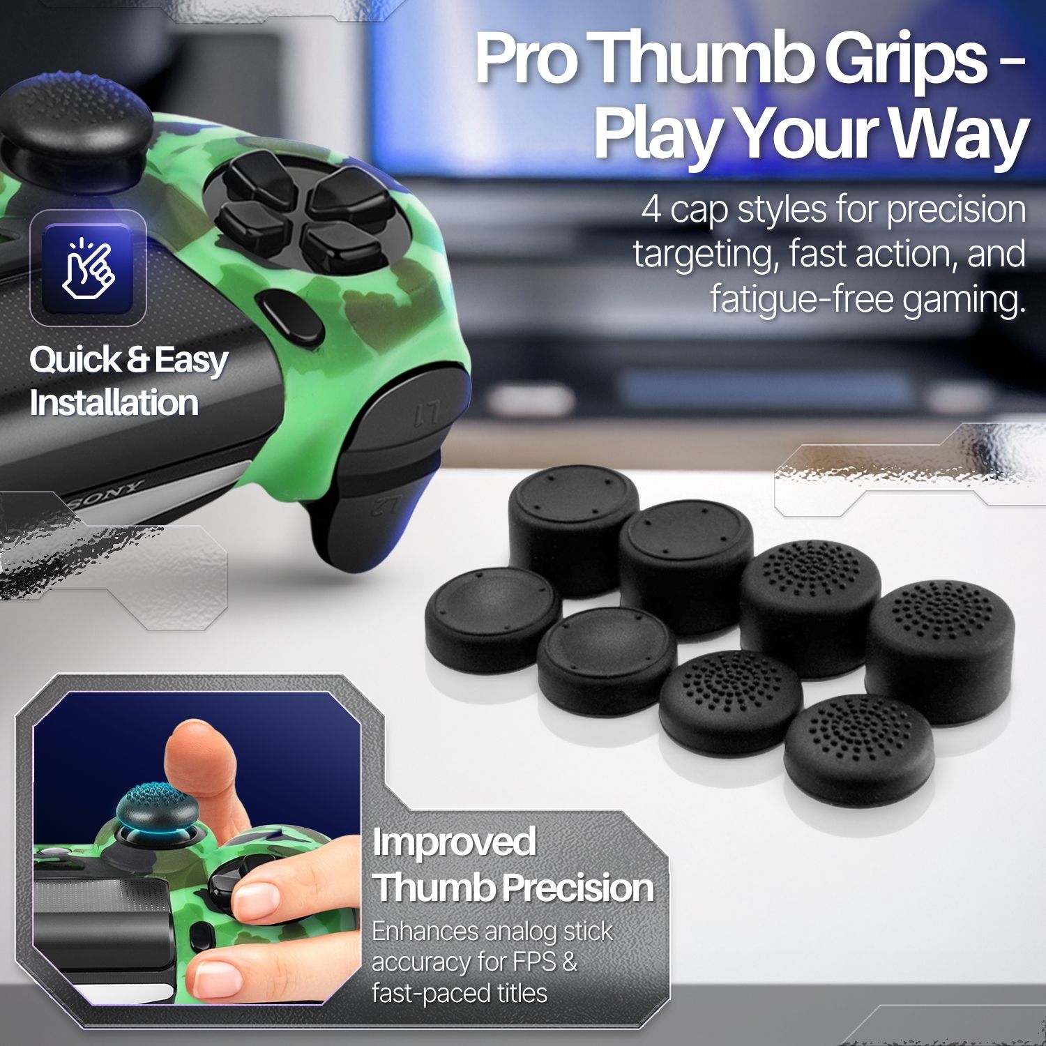 PS4 Controller Skin Grip Cover Silicone Gel Rubber w/ Stick Cap Camo